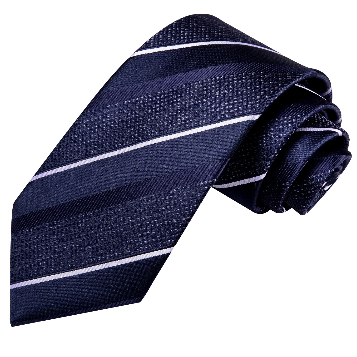 Deep Blue White Striped Tie Pocket Square Cufflinks Set