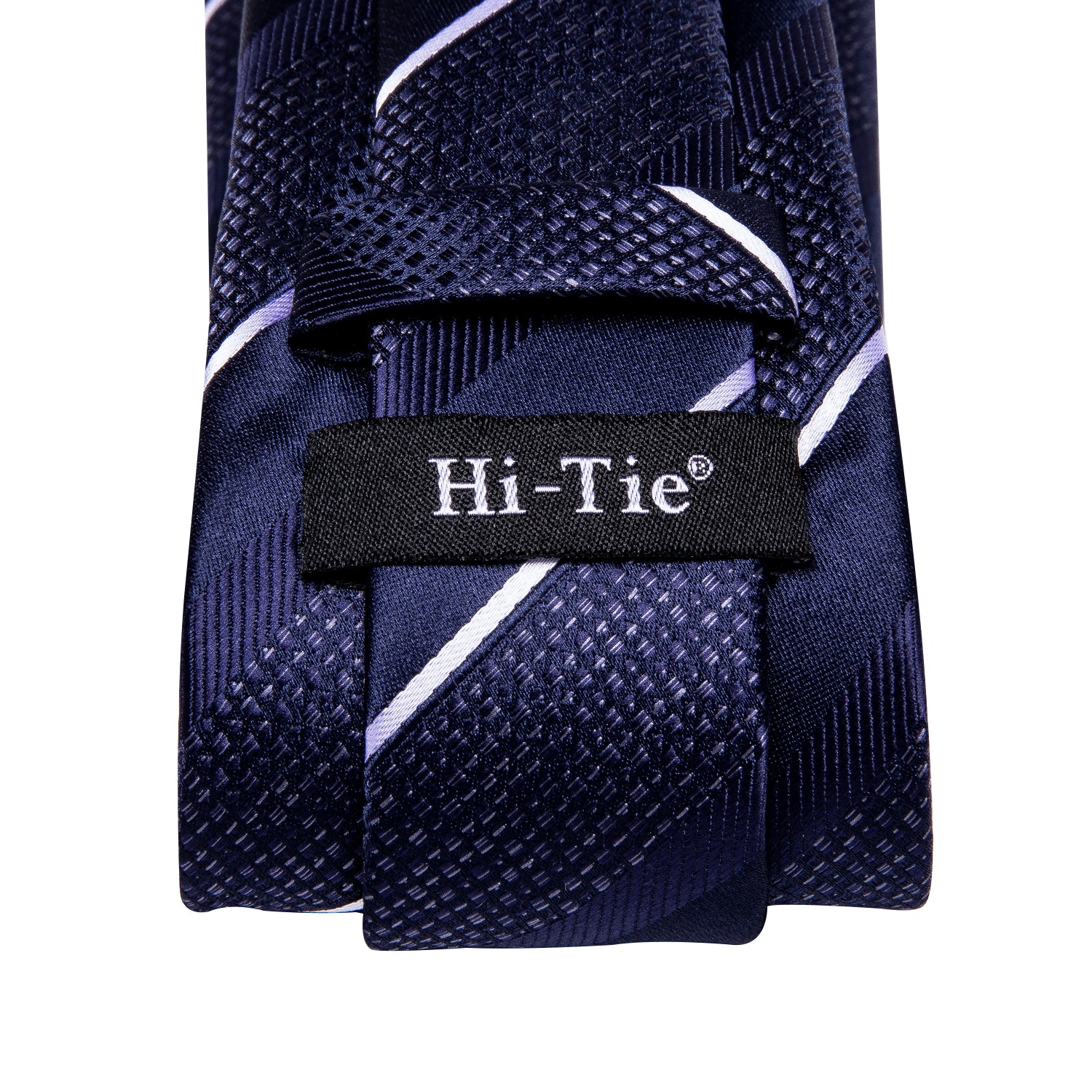 Deep Blue White Striped Tie Pocket Square Cufflinks Set