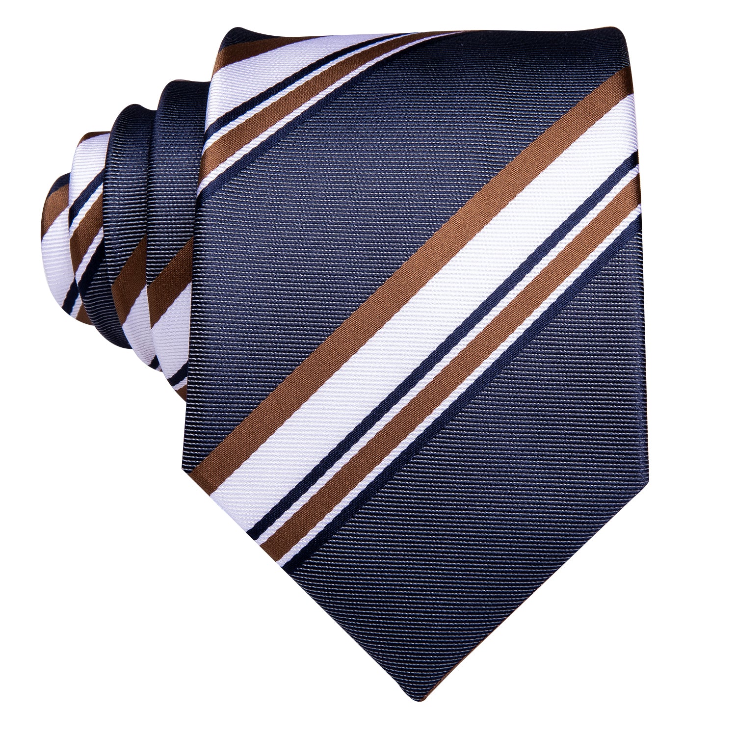 Blue Brown White Striped Tie Pocket Square Cufflinks Set