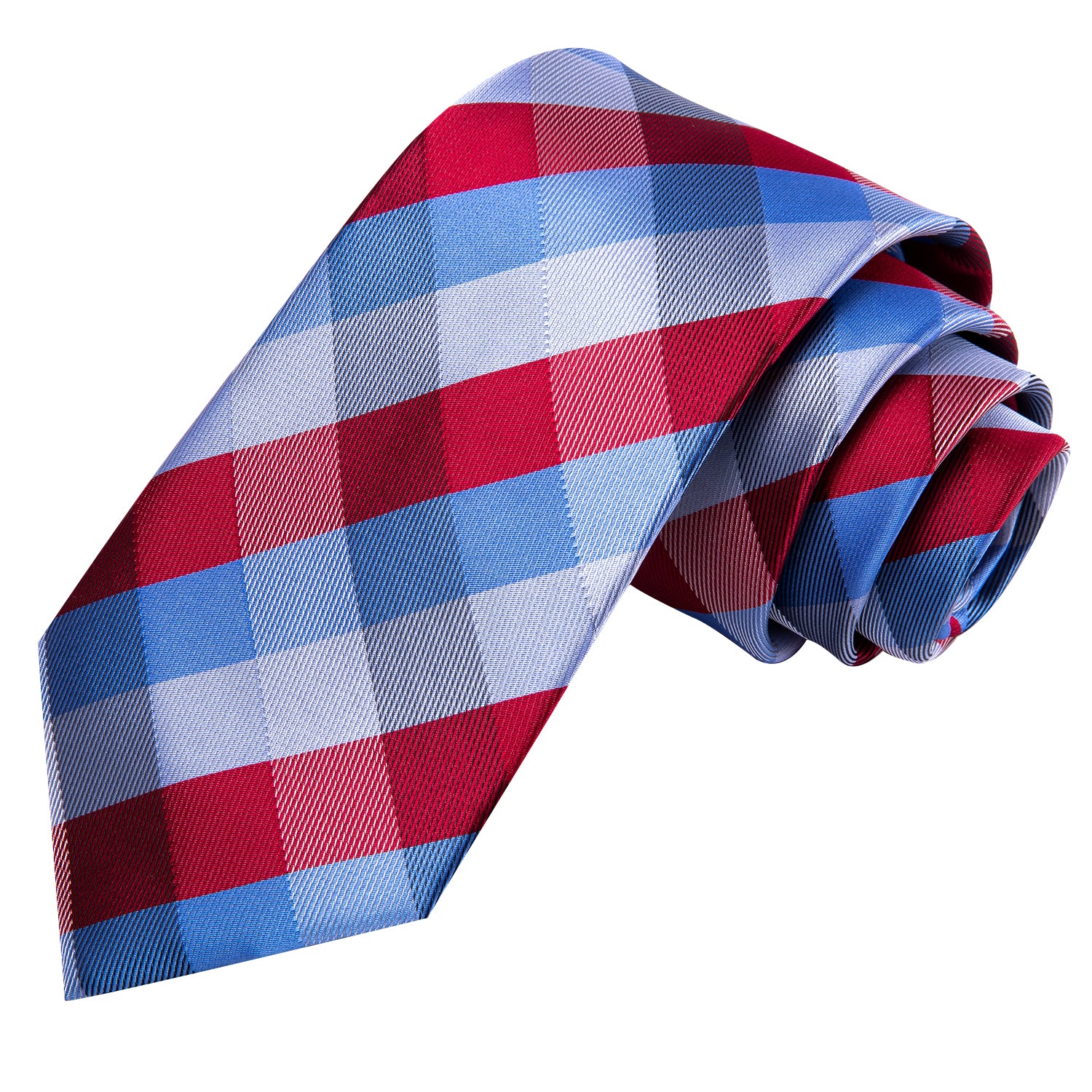 Blue Red Plaid Tie Pocket Square Cufflinks Set