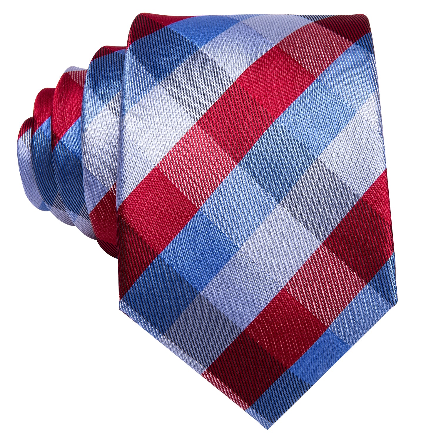 Blue Red Plaid Tie Pocket Square Cufflinks Set