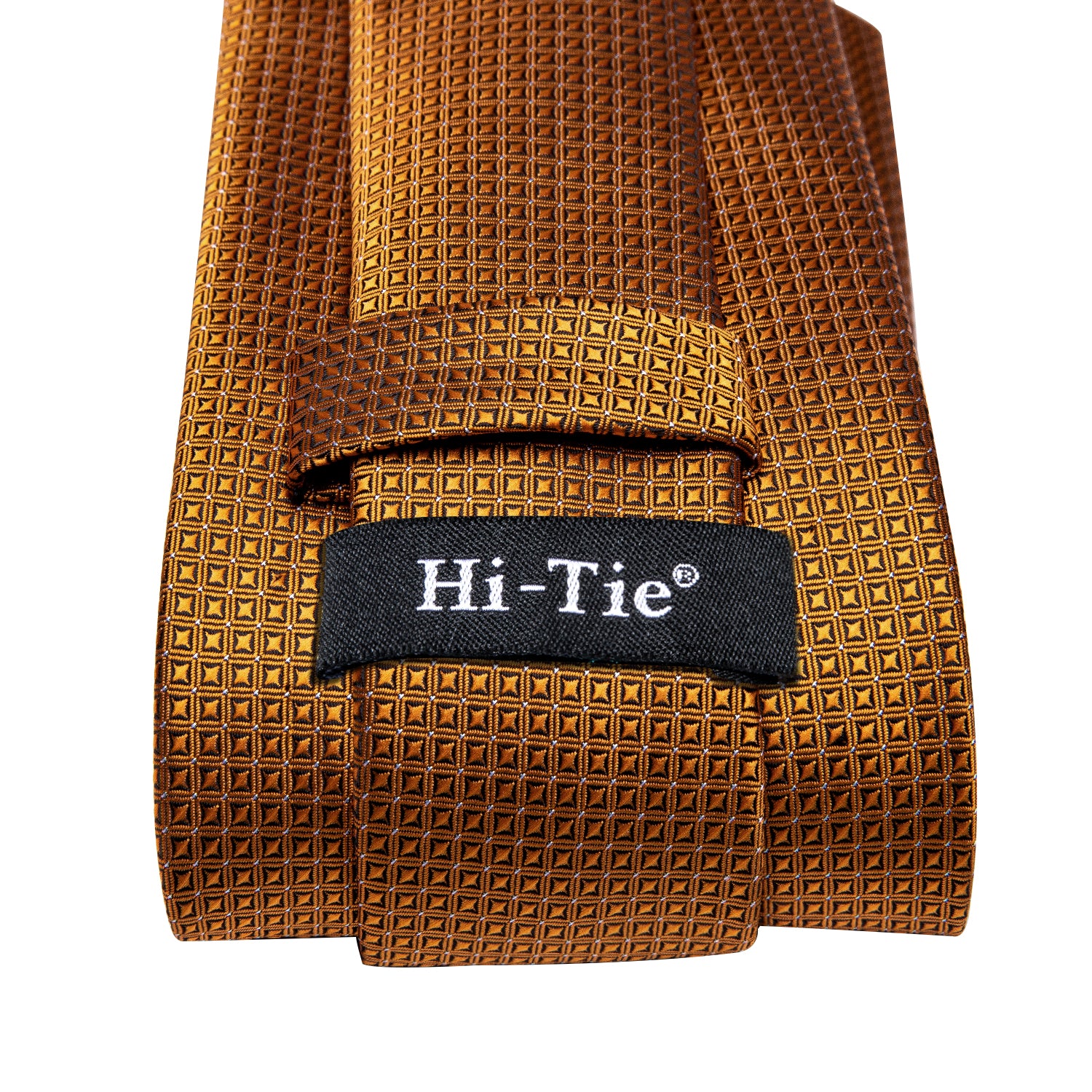 Golden Plaid Tie Pocket Square Cufflinks Set