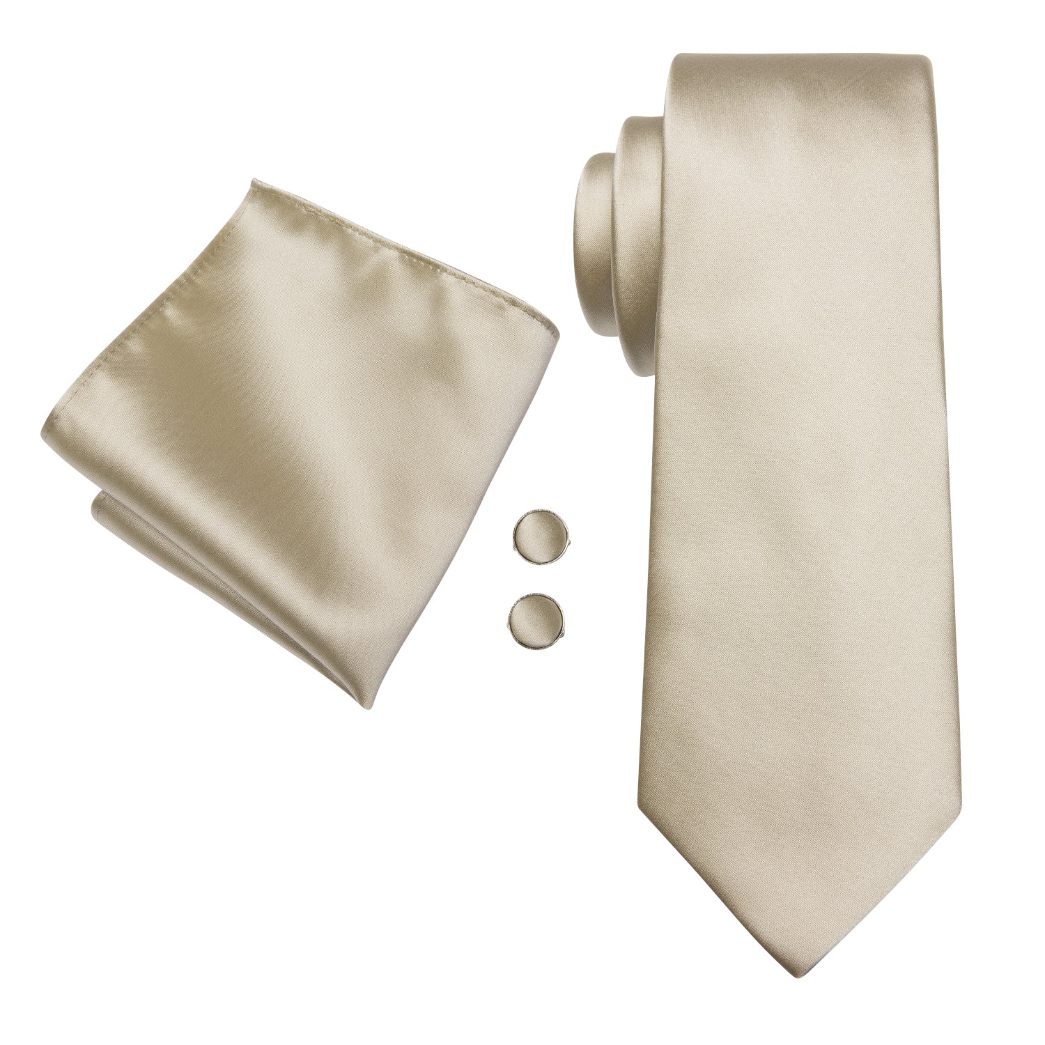 Champagne Solid Tie Pocket Square Cufflinks Set