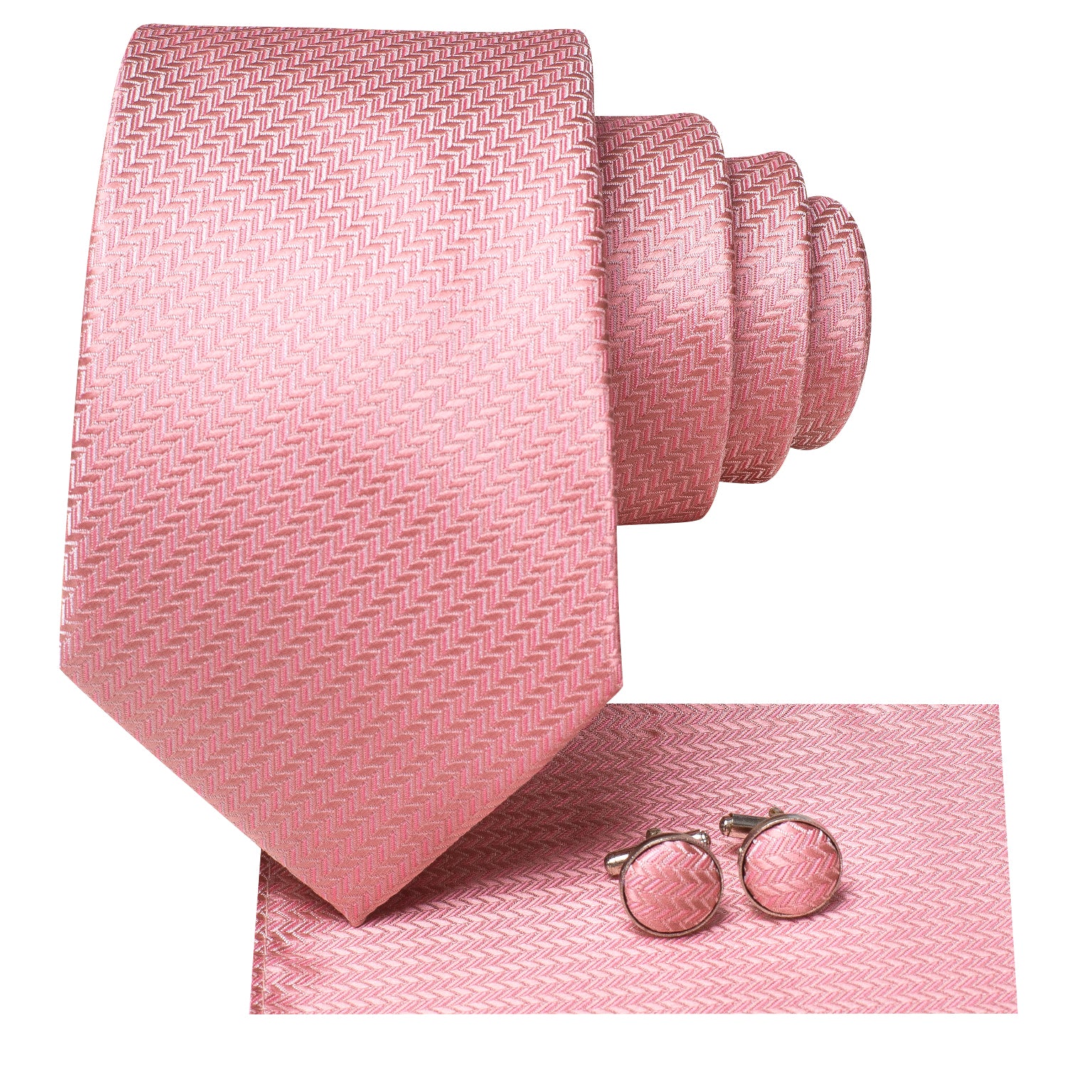 New Pink Strip Tie Pocket Square Cufflinks Set