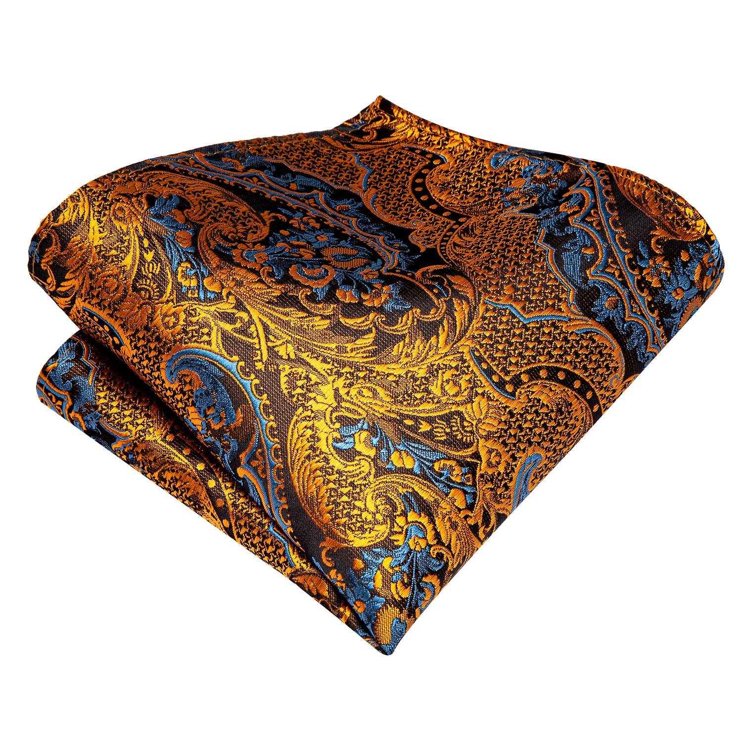 Gold Brown Paisley Tie Handkerchief Cufflinks Set with Wedding Brooch