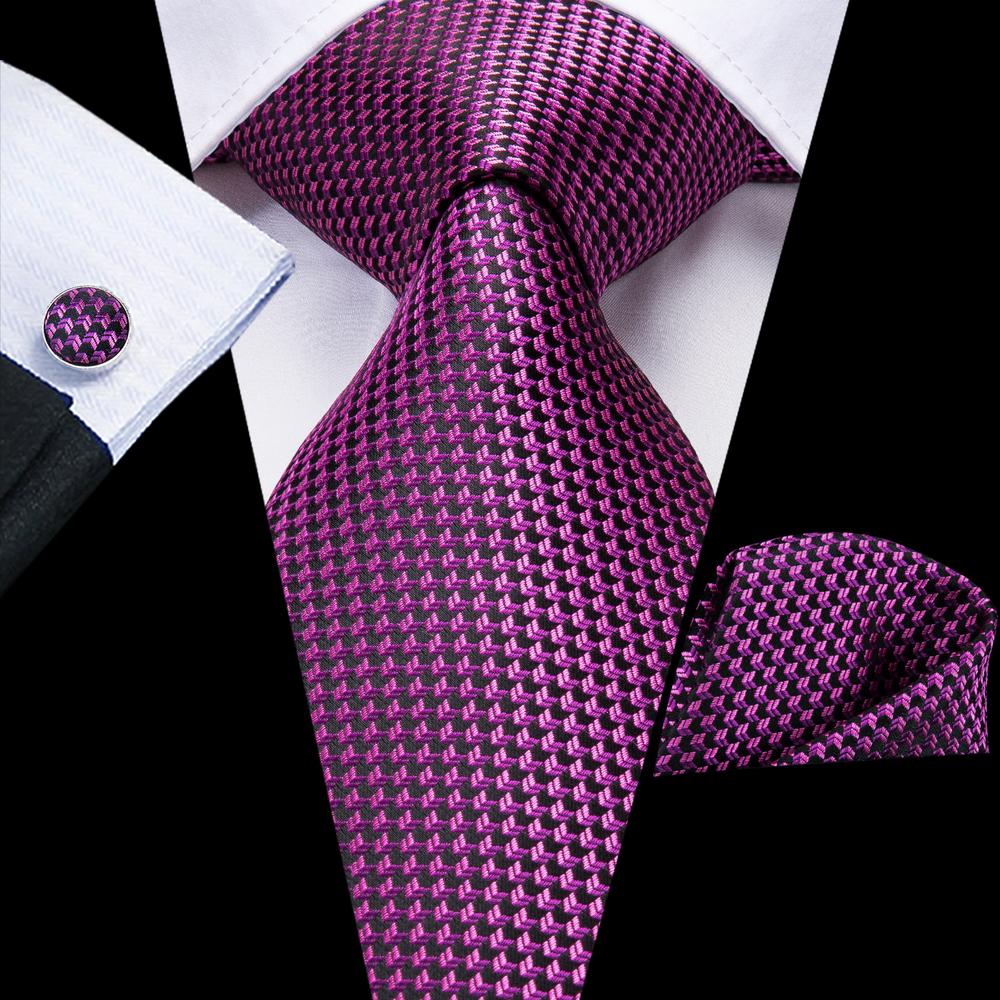 Purple Houndstooth Tie Pocket Square Cufflinks Set