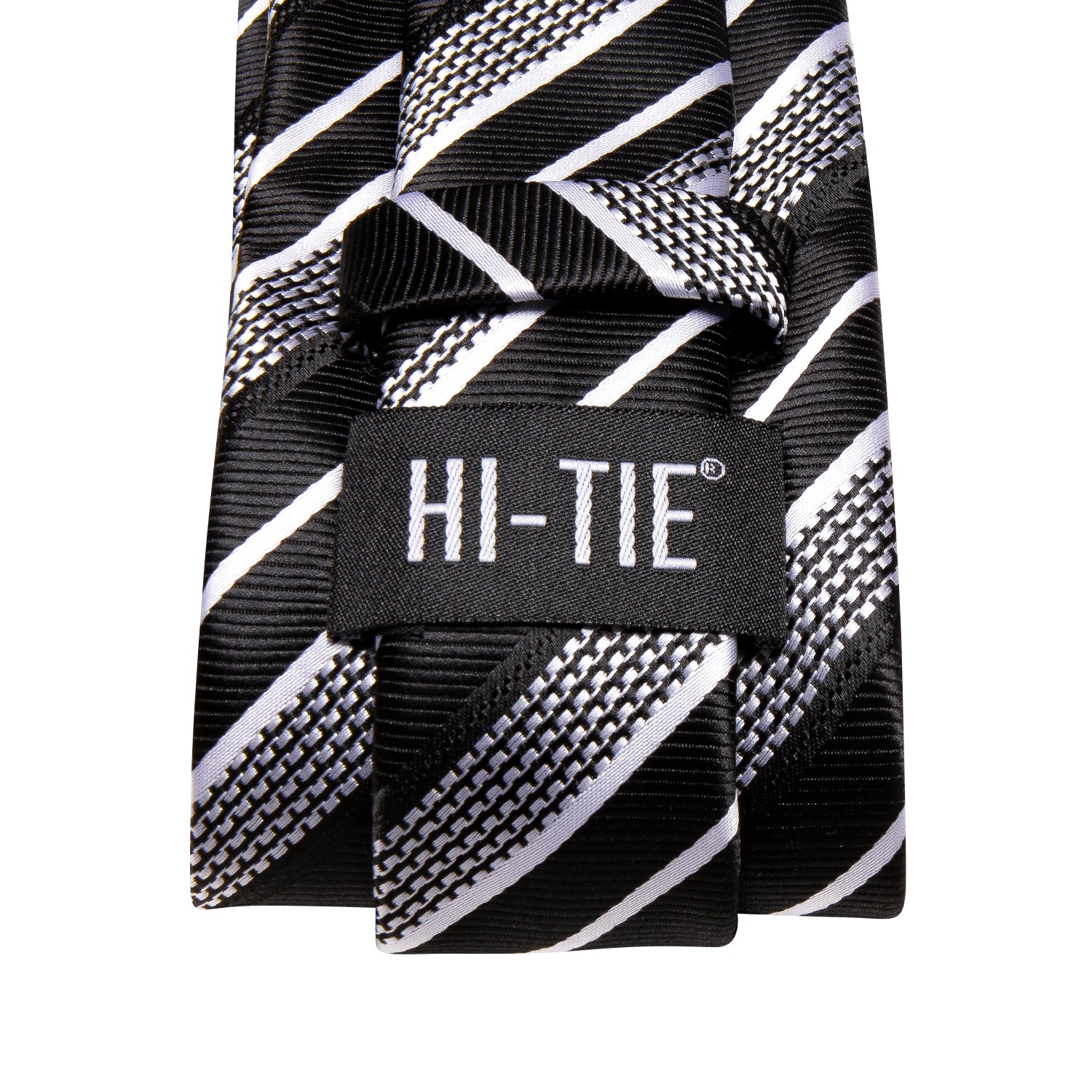New Black White Strip Necktie Pocket Square Cufflinks Set