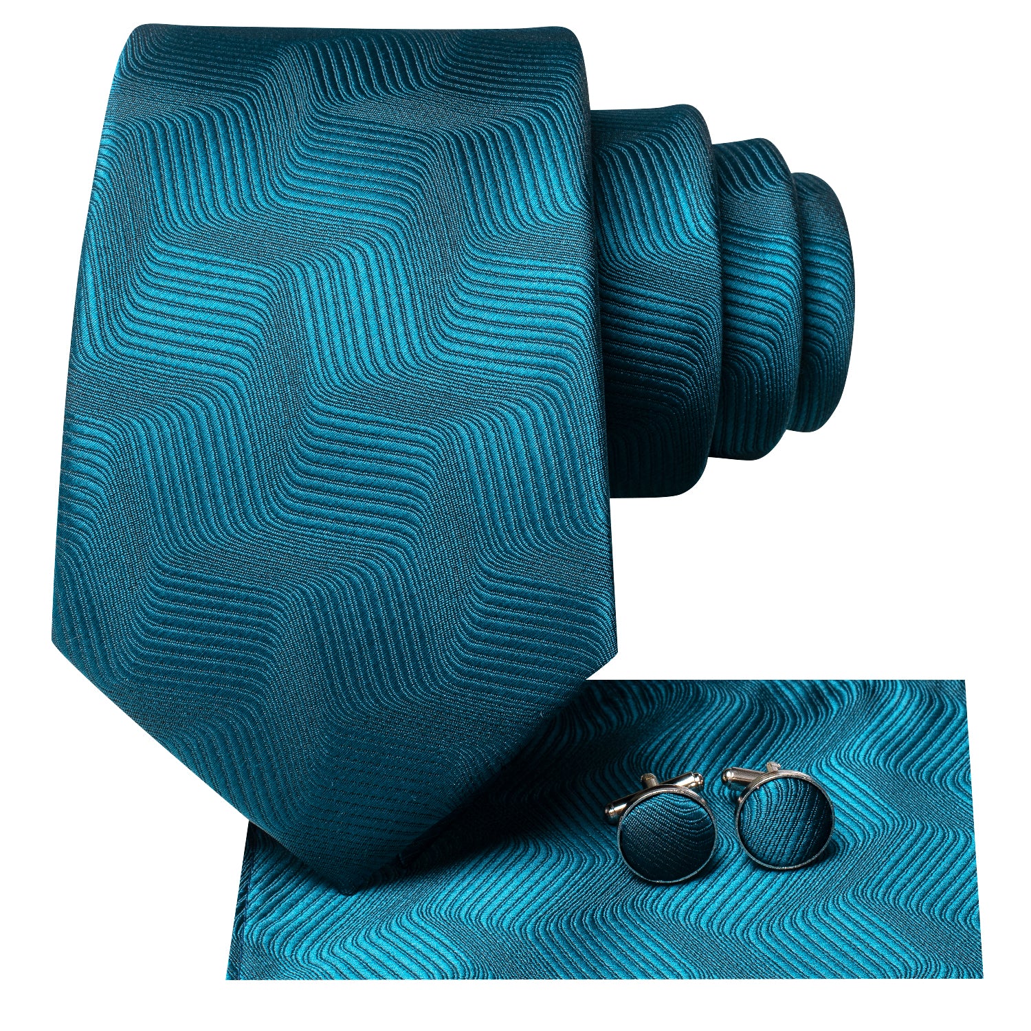 New Lake Blue Solid Tie Pocket Square Cufflinks Set