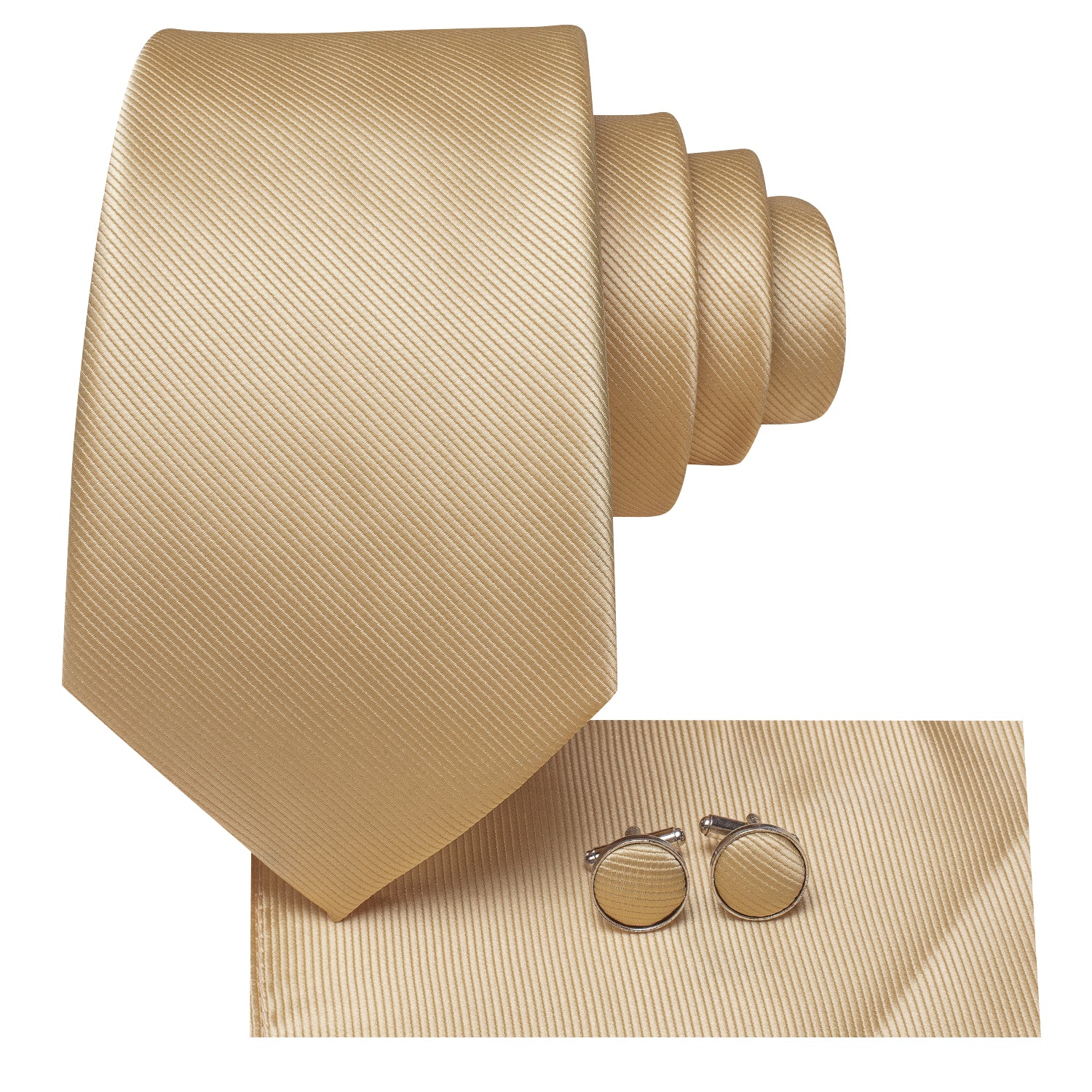 Taupe Solid Tie Pocket Square Cufflinks Set