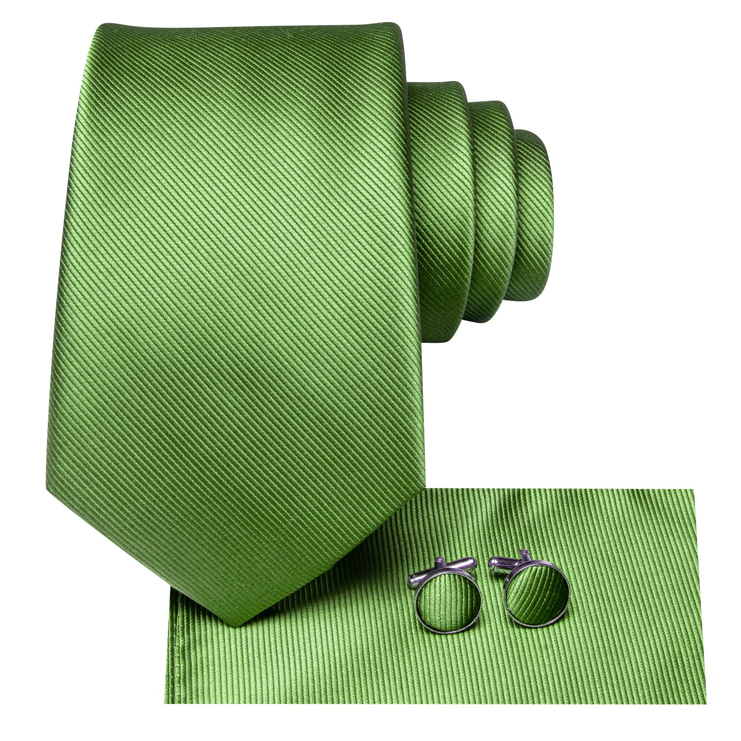 Grass Green Solid Tie Pocket Square Cufflinks Set
