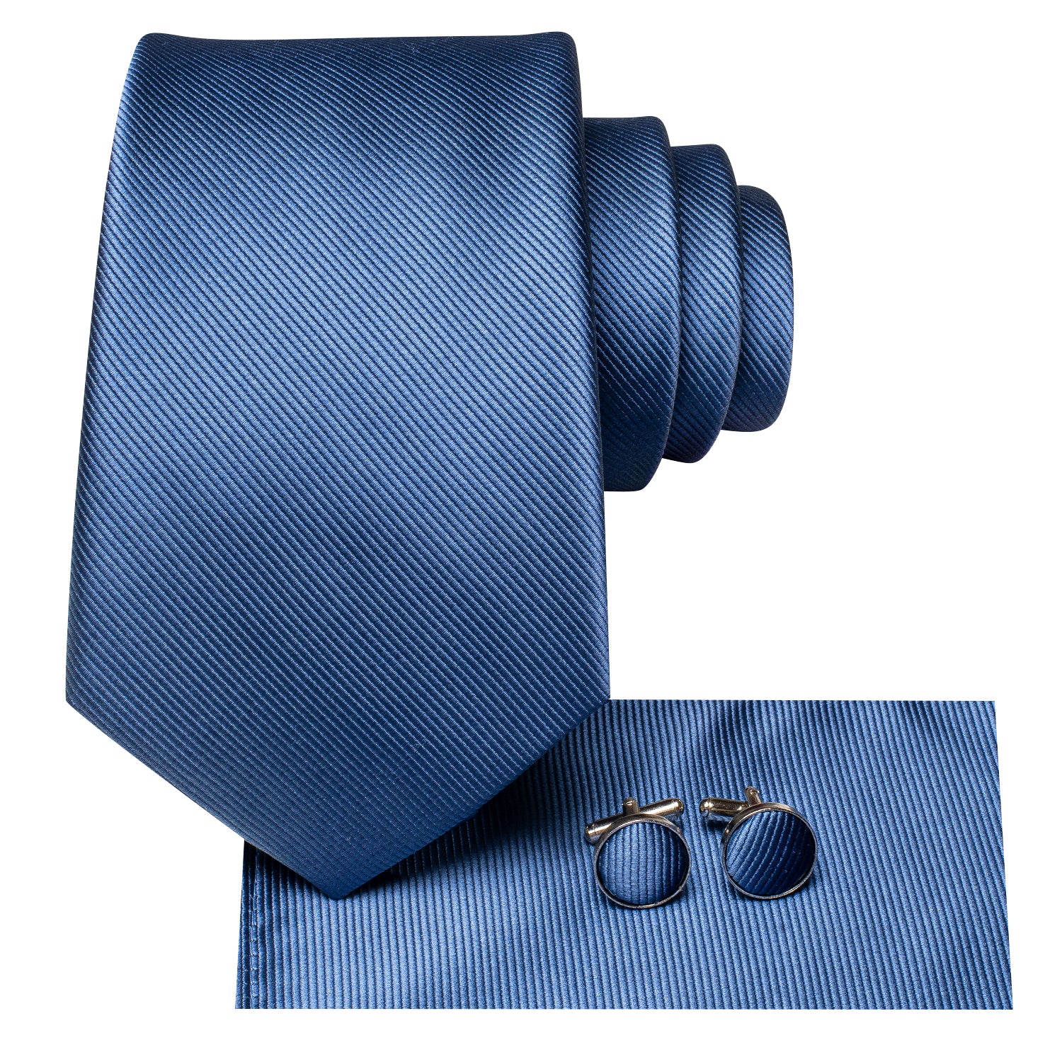 Dusty Blue Solid Tie Pocket Square Cufflinks Set