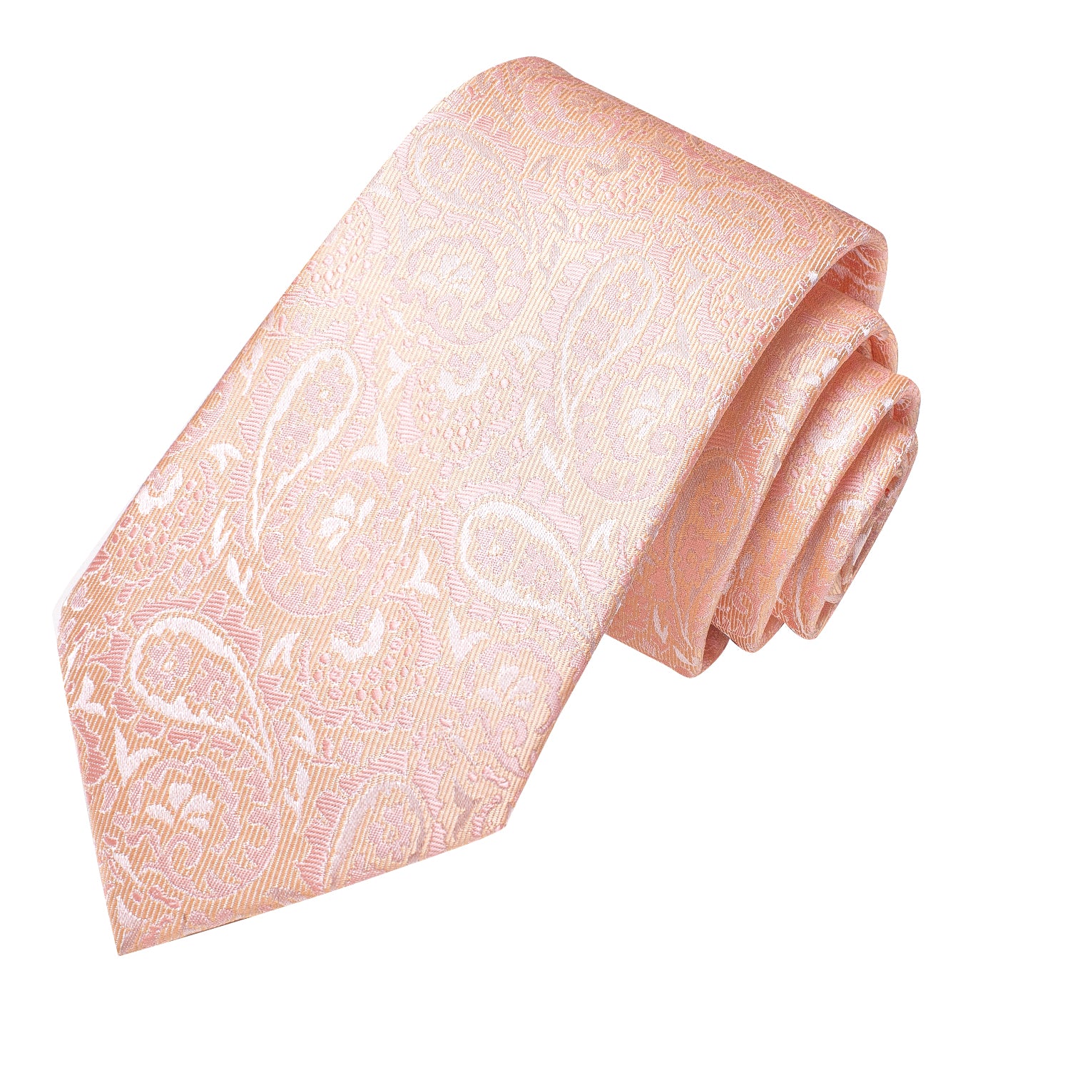 Light Coral Pink Paisley Silk Men's Necktie Pocket Square Cufflinks Set