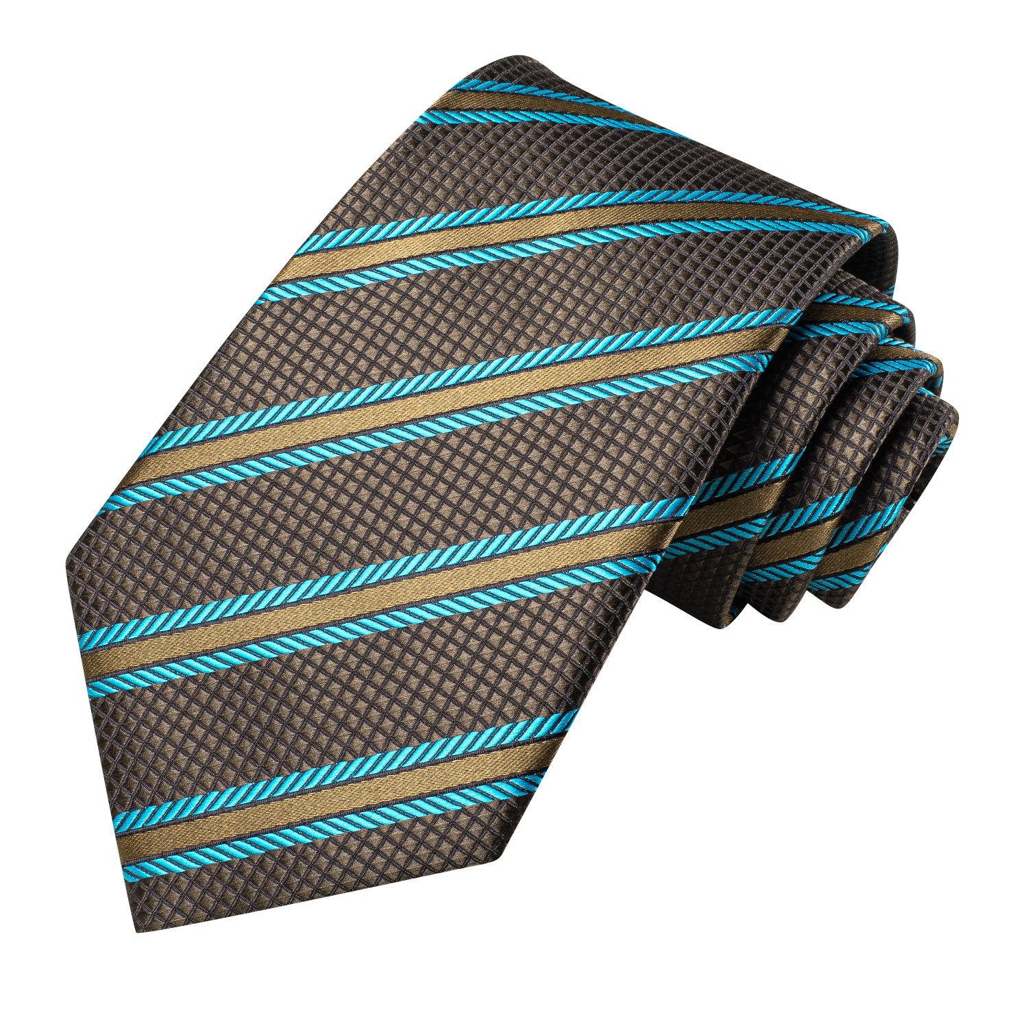 Brown Blue Strip Silk Tie Pocket Square Cufflinks Set