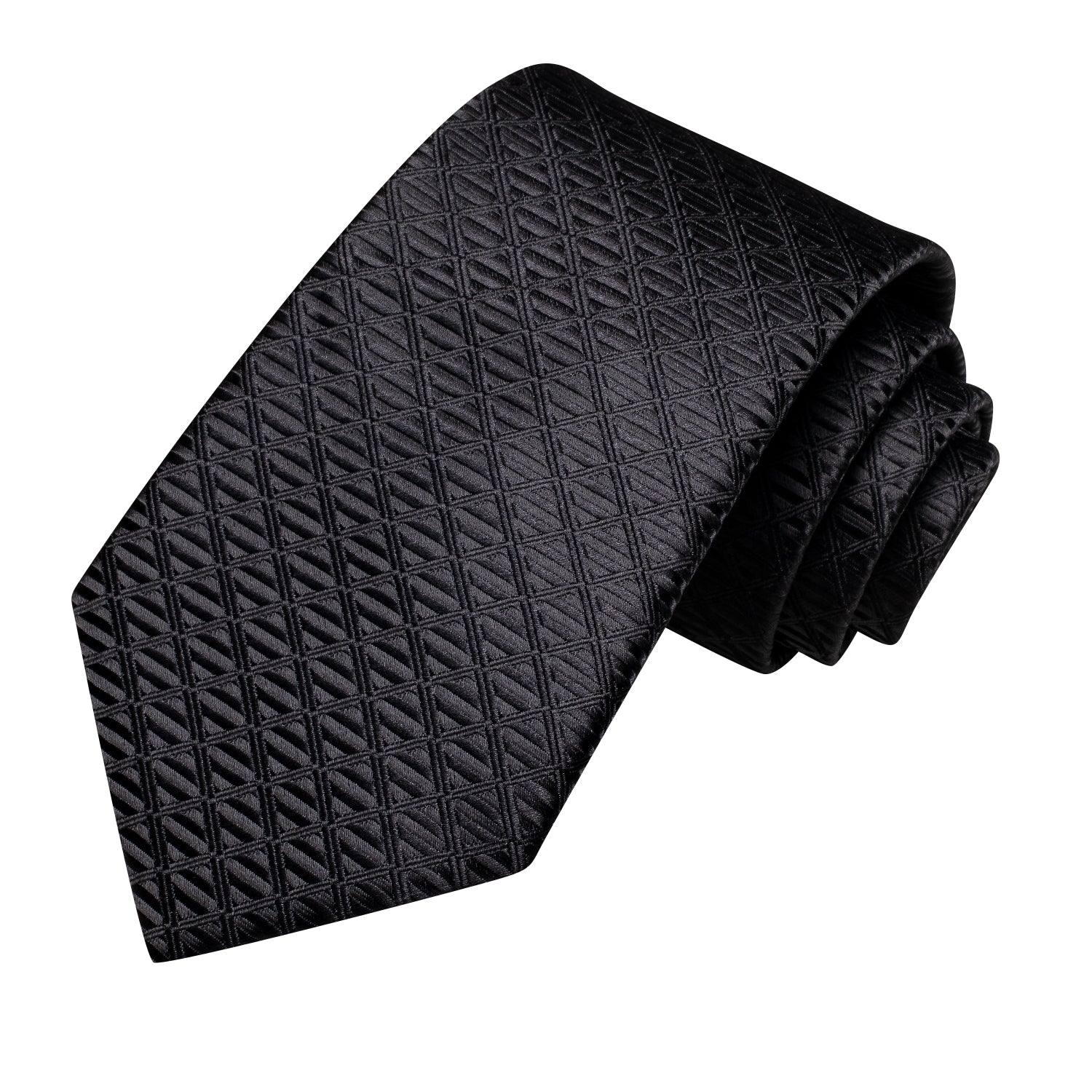 Black Novelty Plaid Silk Tie Pocket Square Cufflinks Set