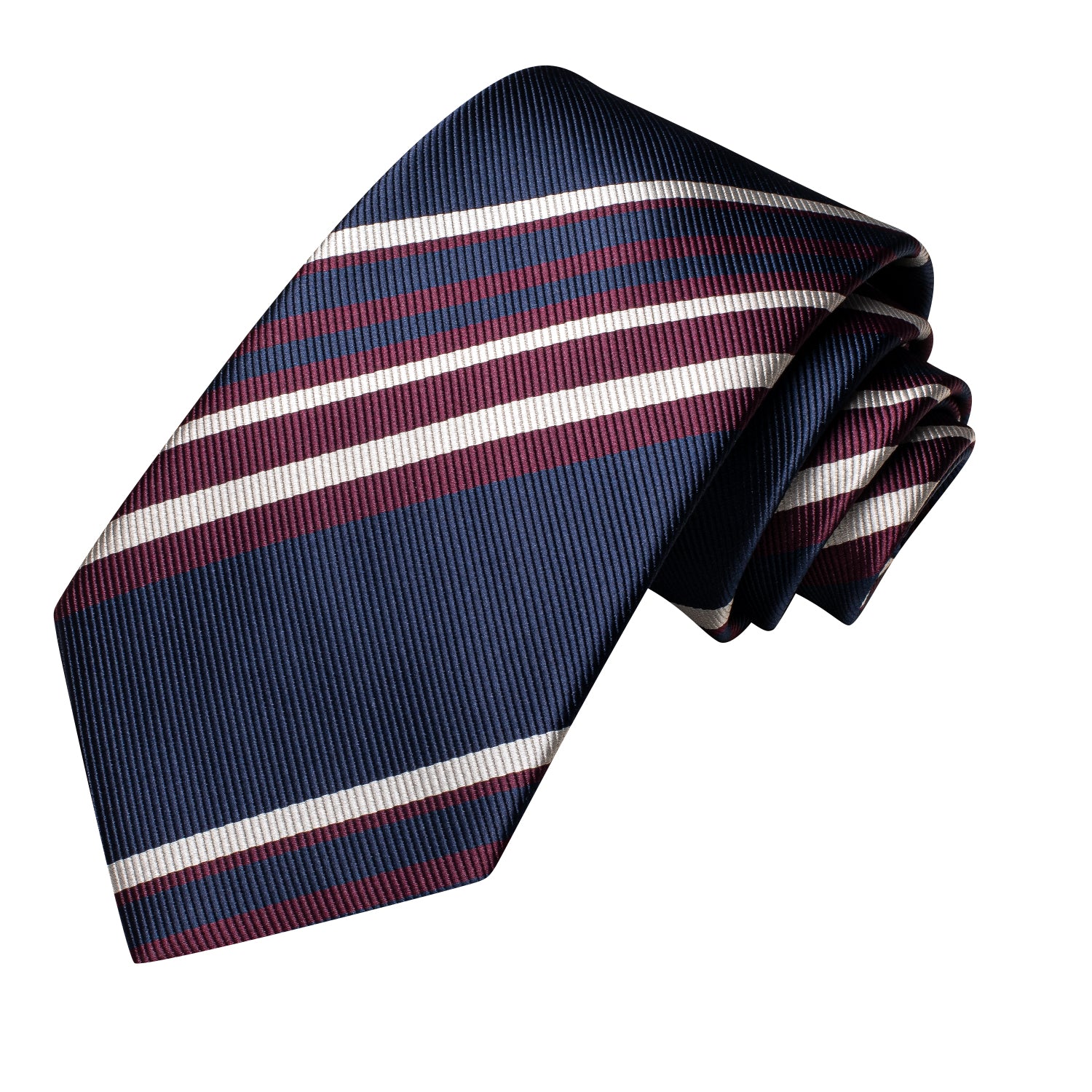 Blue Red Beige Strip Silk Tie Pocket Square Cufflinks Set Business
