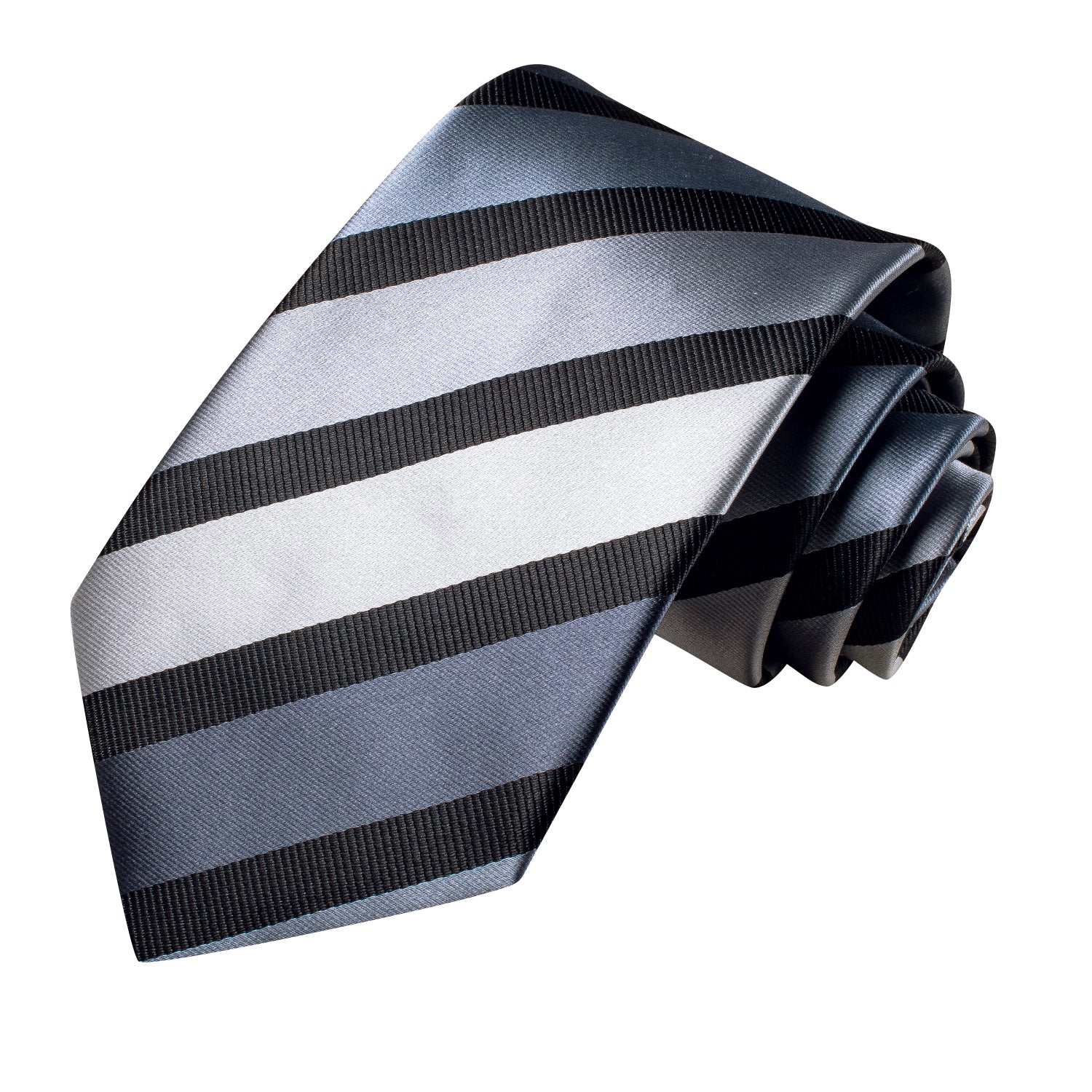 Dusty Blue White Black Strip Silk Tie Pocket Square Cufflinks Set