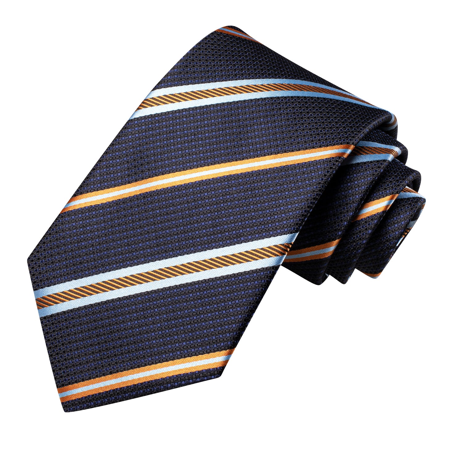 Blue Yellow White Strip Silk Tie Pocket Square Cufflinks Set