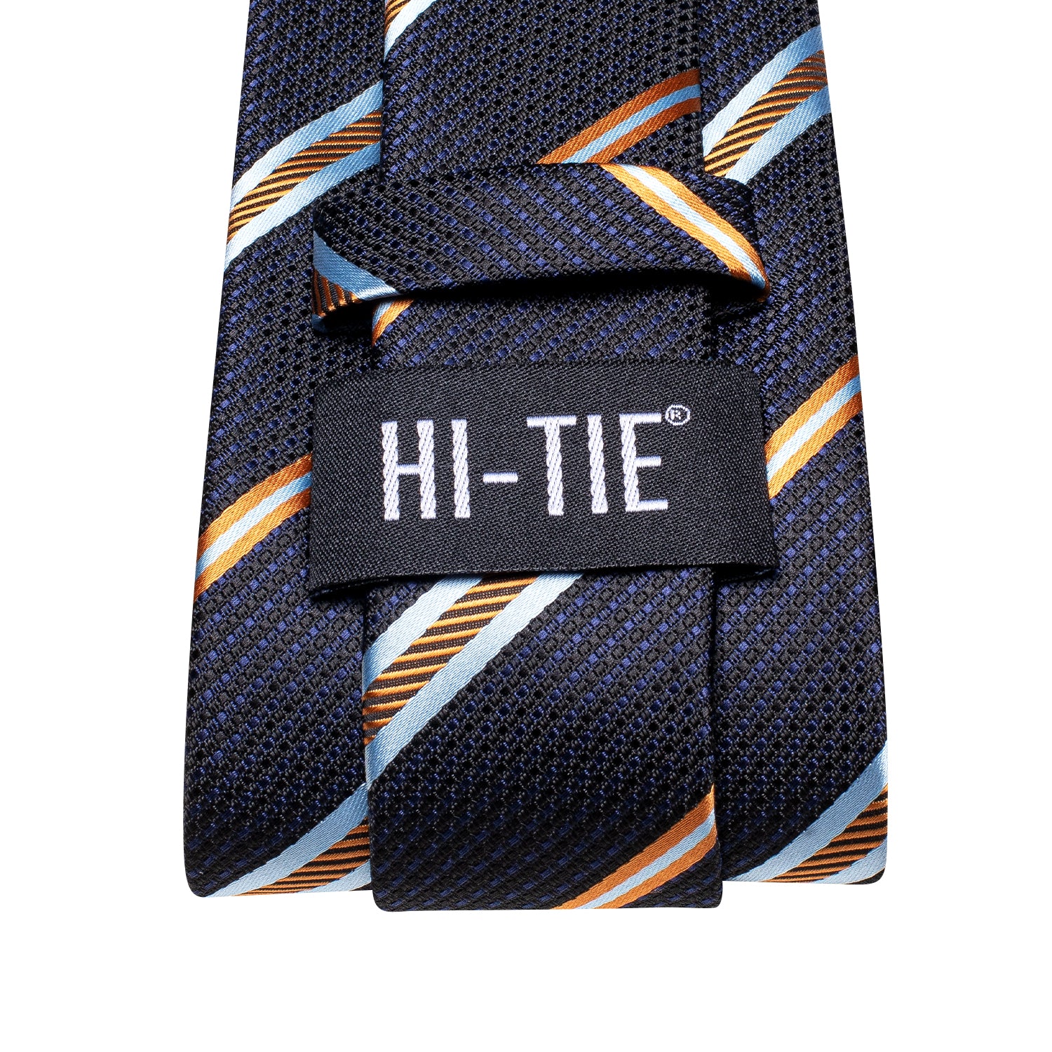 Blue Yellow White Strip Silk Tie Pocket Square Cufflinks Set