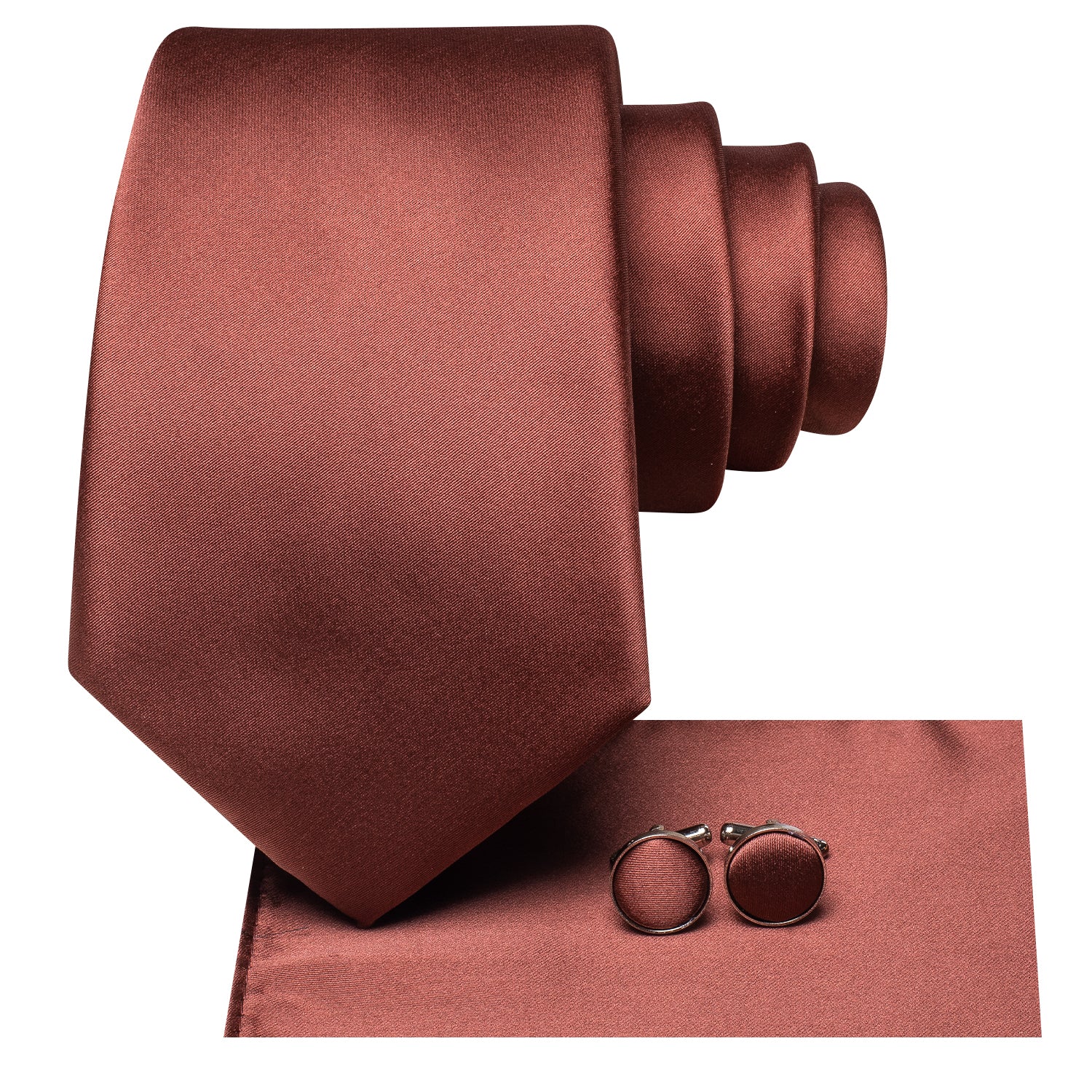 Orange Red Solid Silk Tie Pocket Square Cufflinks Set