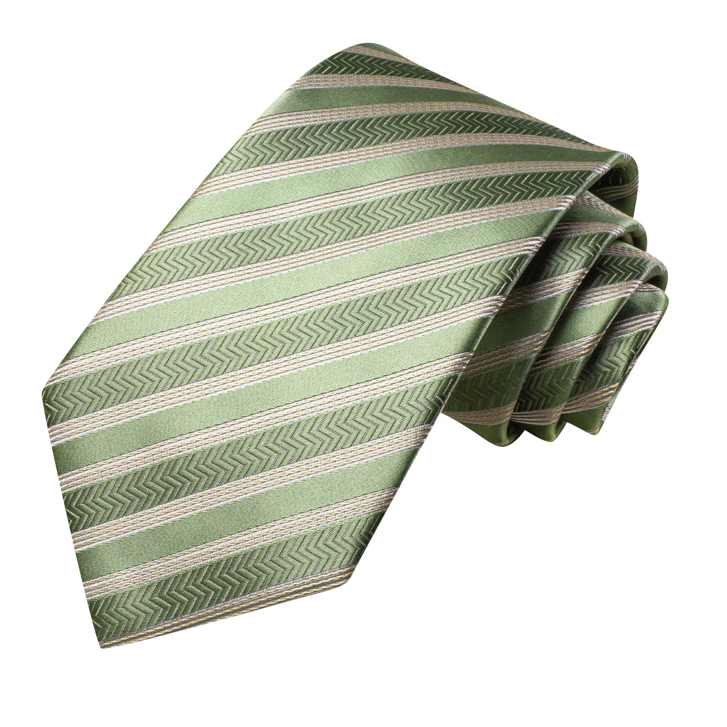 Green Champagne Strip Silk Tie Pocket Square Cufflinks Set