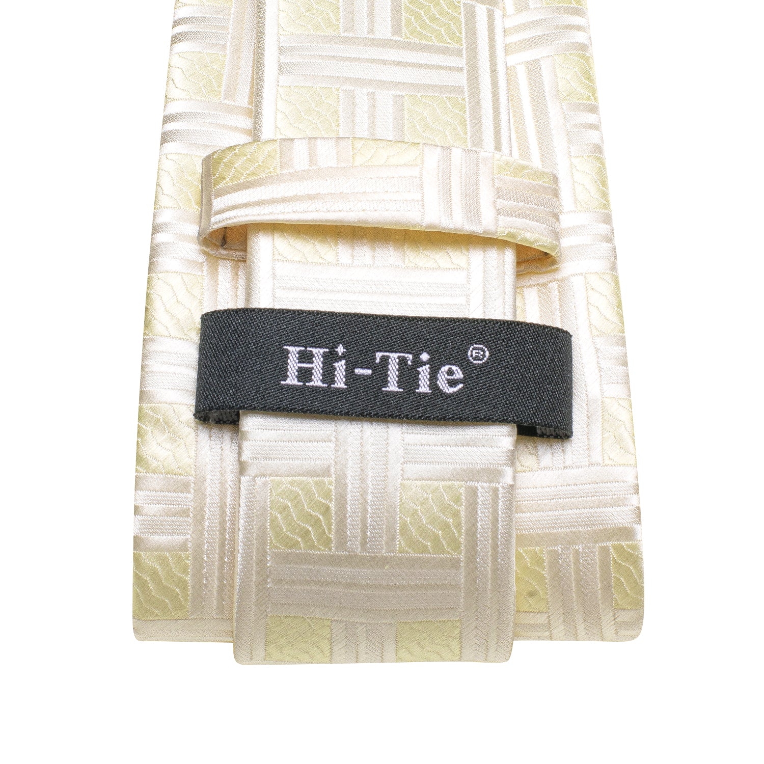 White Light Yellow Plaid Silk Tie Pocket Square Cufflinks Set