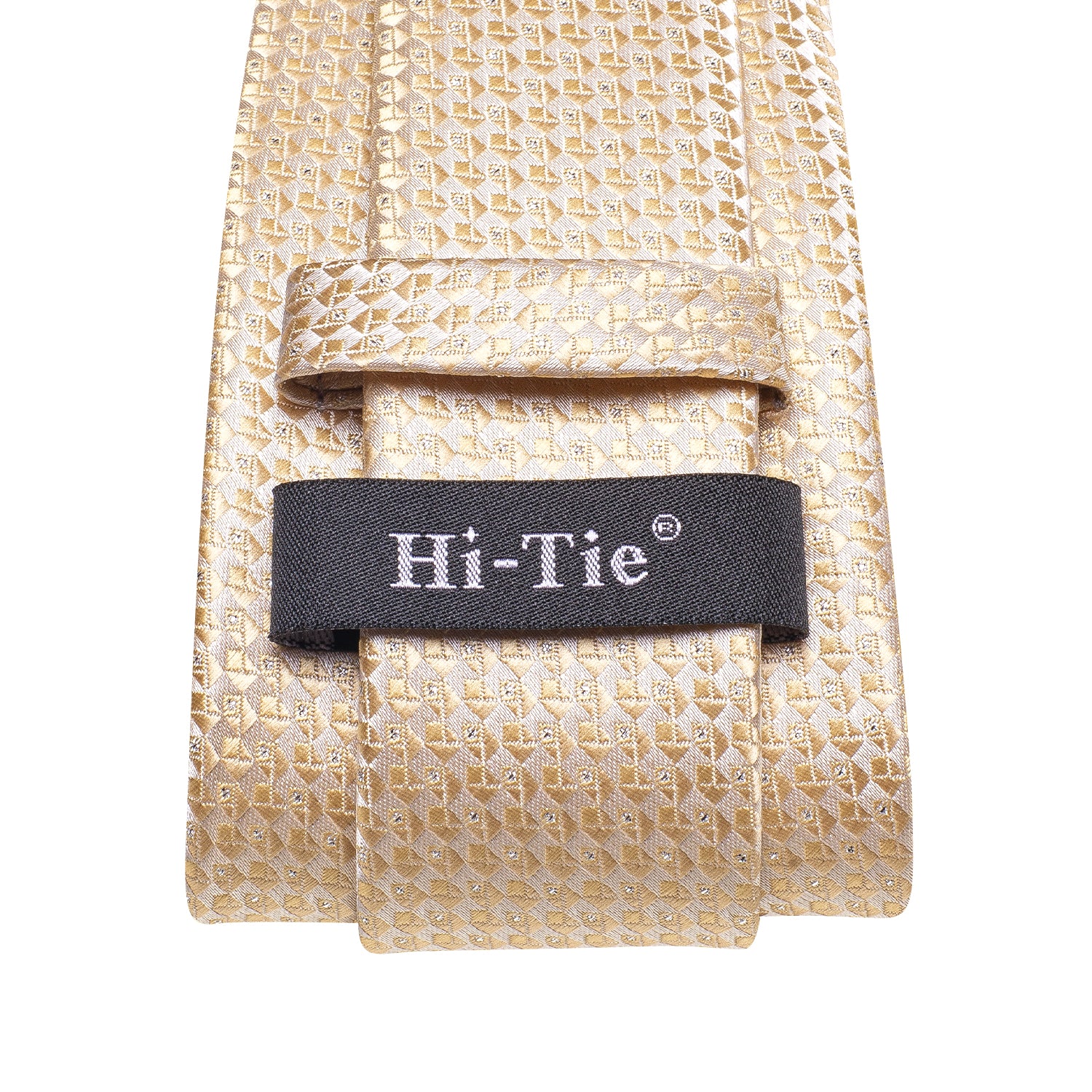 New Champagne Novelty Plaid Tie Pocket Square Cufflinks Set
