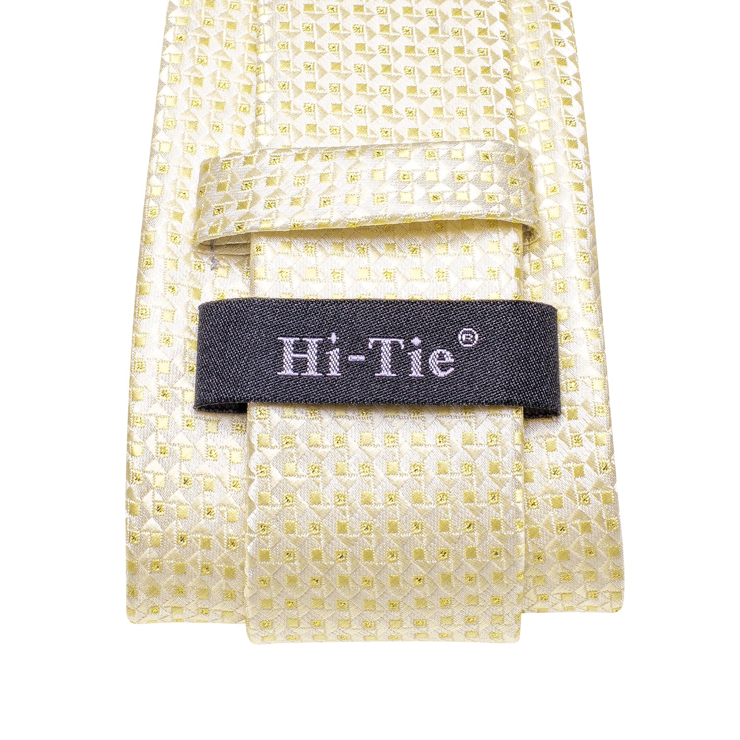 Light Yellow Novelty Plaid Silk Tie Pocket Square Cufflinks Set