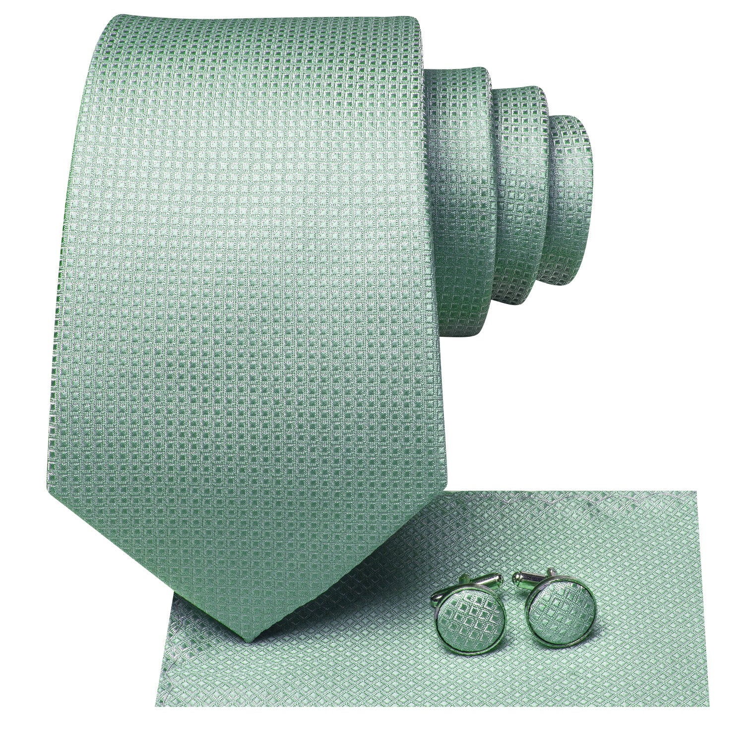 Mint Greed Novelty Plaid Silk Tie Pocket Square Cufflinks Set