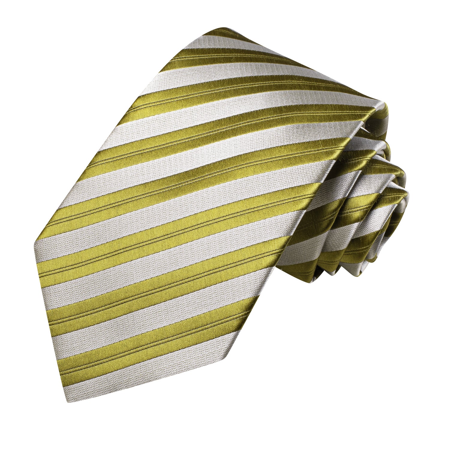 Olive Green White Strip Tie Pocket Square Cufflinks Set