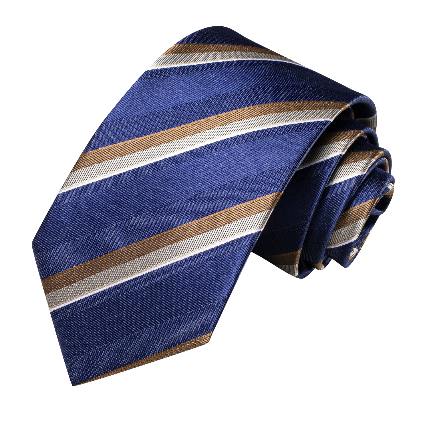 Deep Blue Brown Strip Silk Tie Pocket Square Cufflinks Set