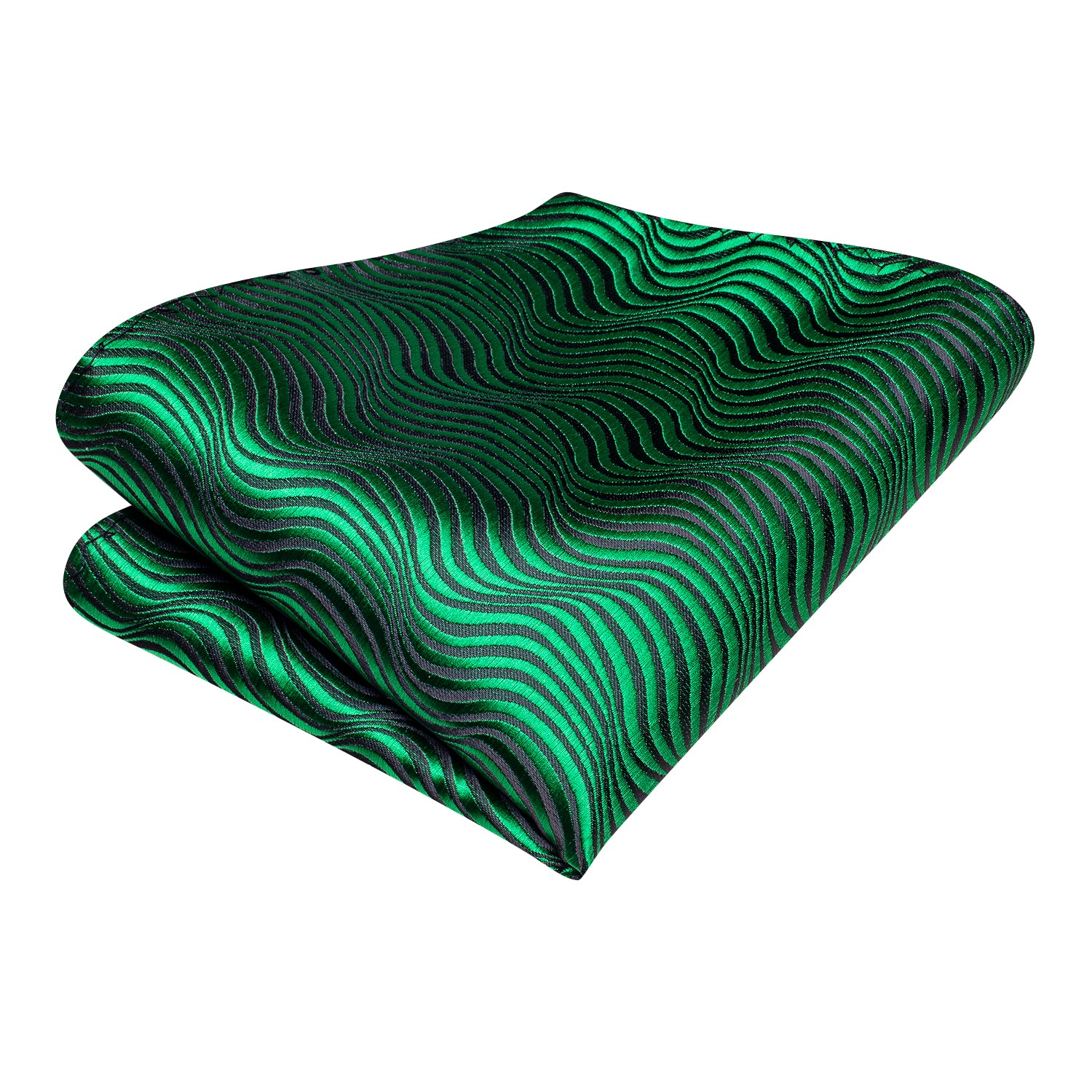 Emerald Green Irregular Strip Silk Tie Pocket Square Cufflinks Set
