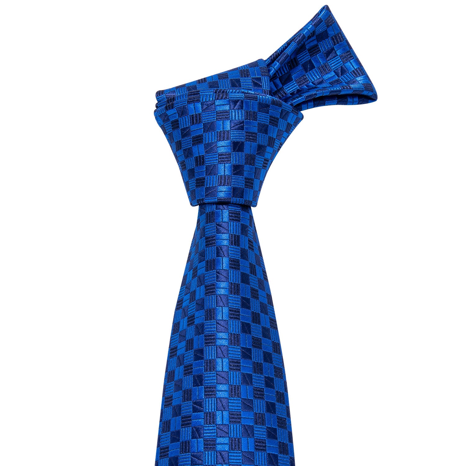 Navy Blue Checked Tie Pocket Square Cufflinks Set Gift Box Set