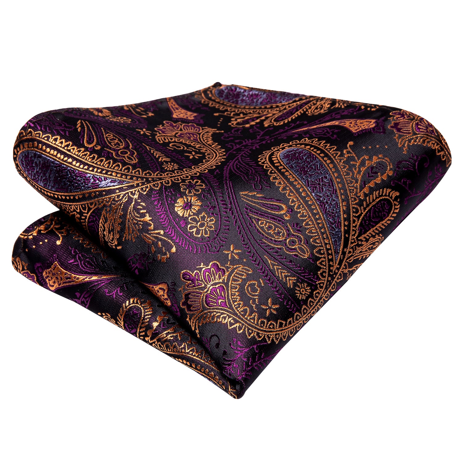 Purple Paisley Silk Men's Tie Pocket Square Cufflinks Set with Collar Pin