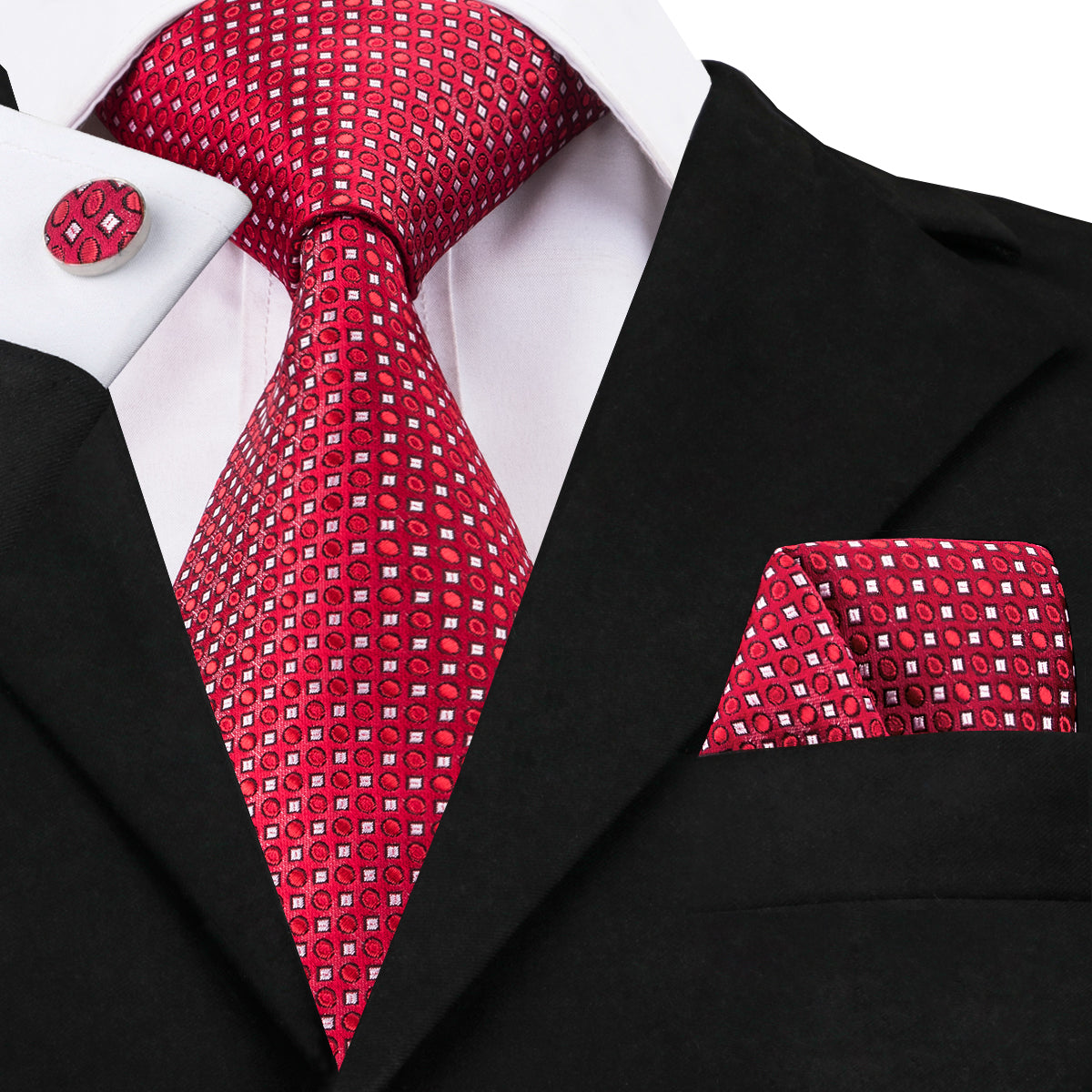Red White Plaid Silk Men's Tie  Set