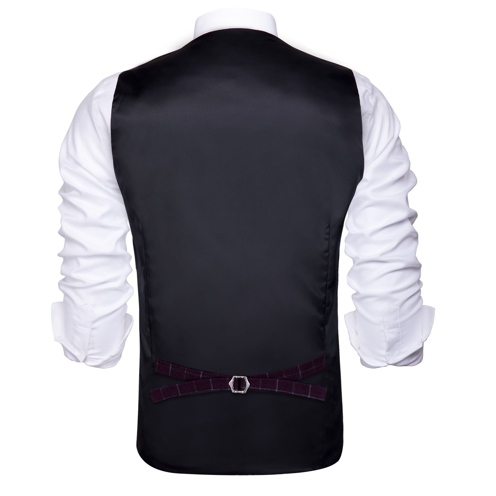 Clearance Sale Burgundy Plaid Men's Vest Hanky Cufflinks Tie Set Waistcoat Suit Set