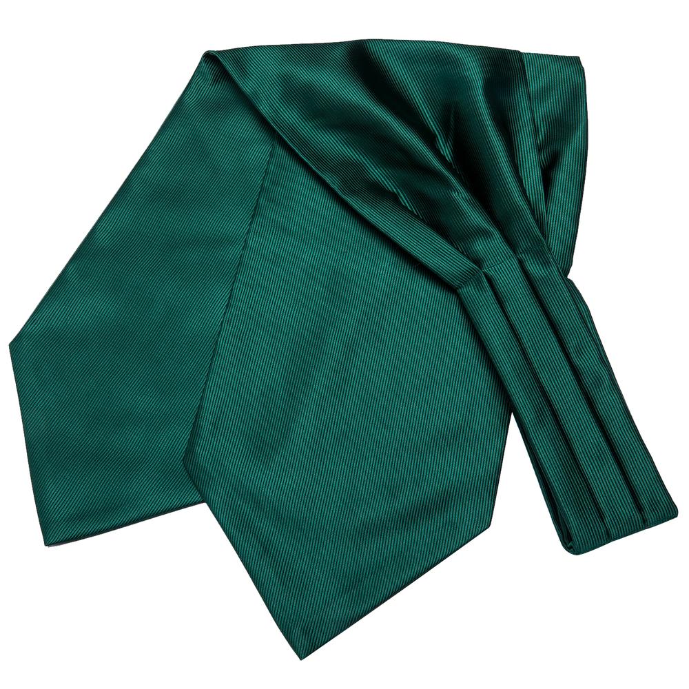 Dark Green Designer Silk Ascot Tie Pocket Square Cufflinks Set
