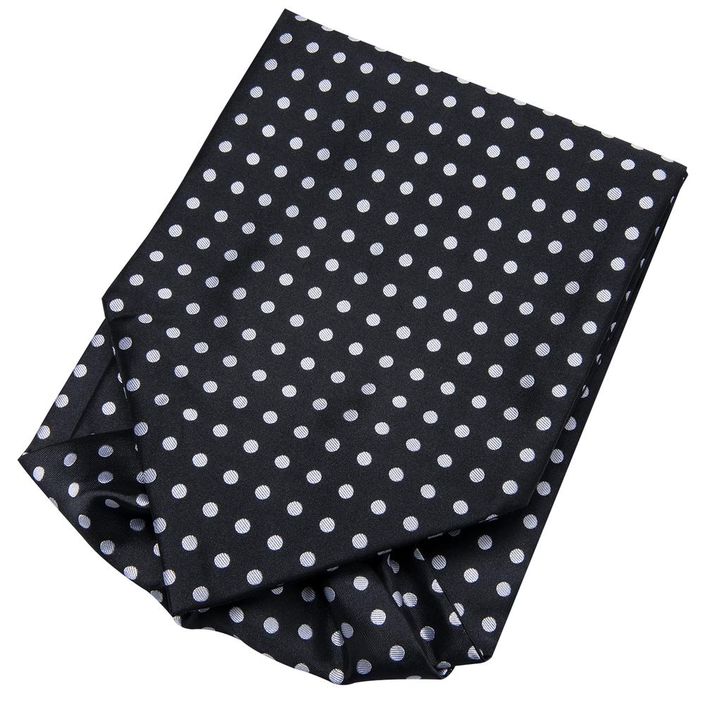 Black Whtie Polka Dot Ascot Pocket Square Cufflinks Set