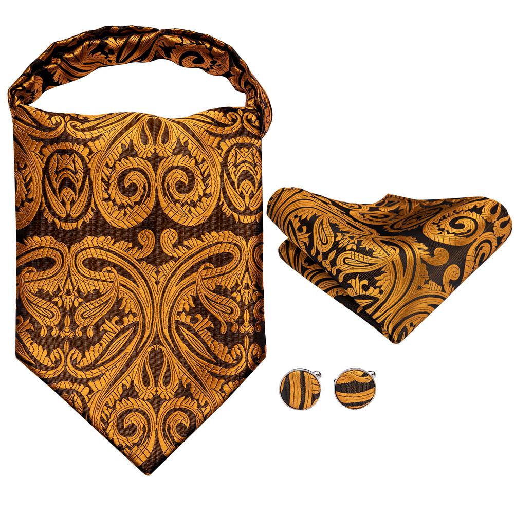 Royal Gold Paisley Ascot Pocket Square Cufflinks Set