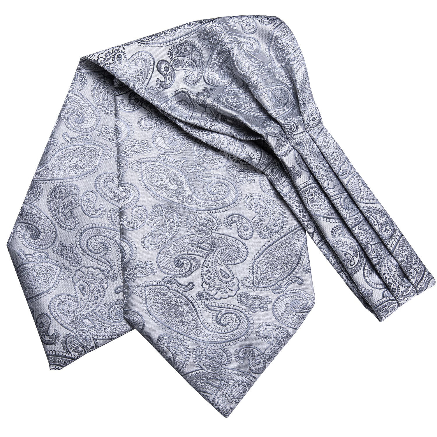 Silver Paisley Silk Ascot Pocket Square Cufflinks Set for Wedding