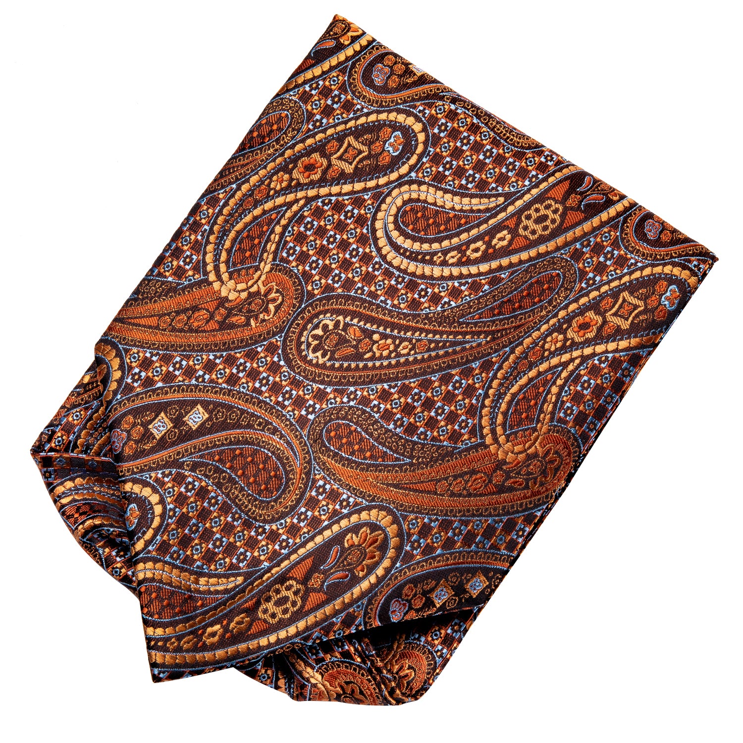 Gold Paisley Silk Ascot Tie Pocket Square Cufflinks Set
