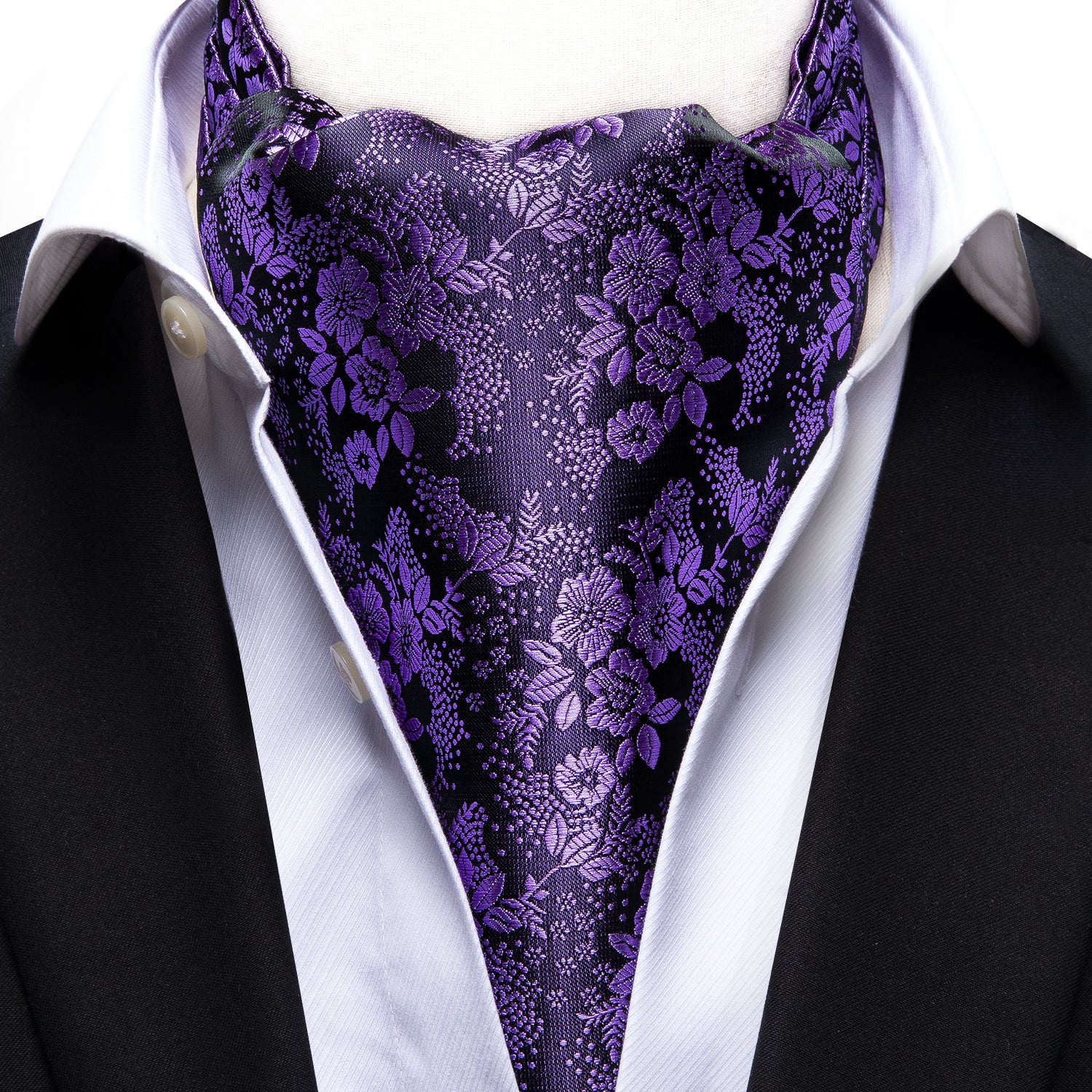 Purple Paisley Silk Ascot Tie Pocket Square Cufflinks Set