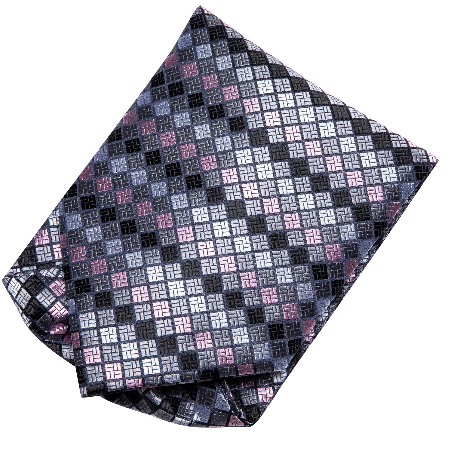 Pink Grey Plaid Ascot Pocket Square Cufflinks Set