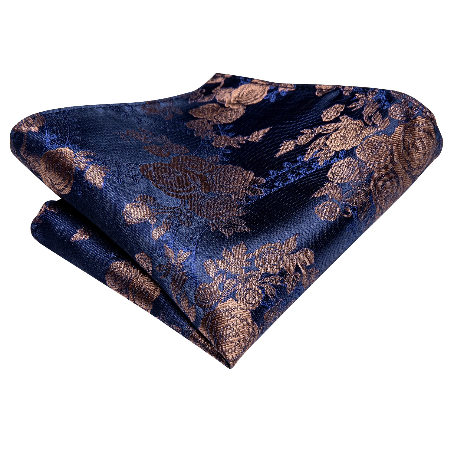 Blue Brown Floral Ascot Pocket Square Cufflinks Set