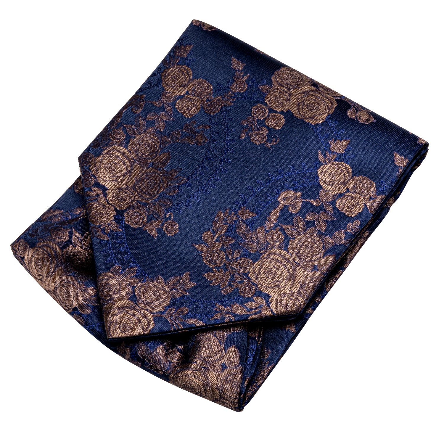 Blue Brown Floral Ascot Pocket Square Cufflinks Set
