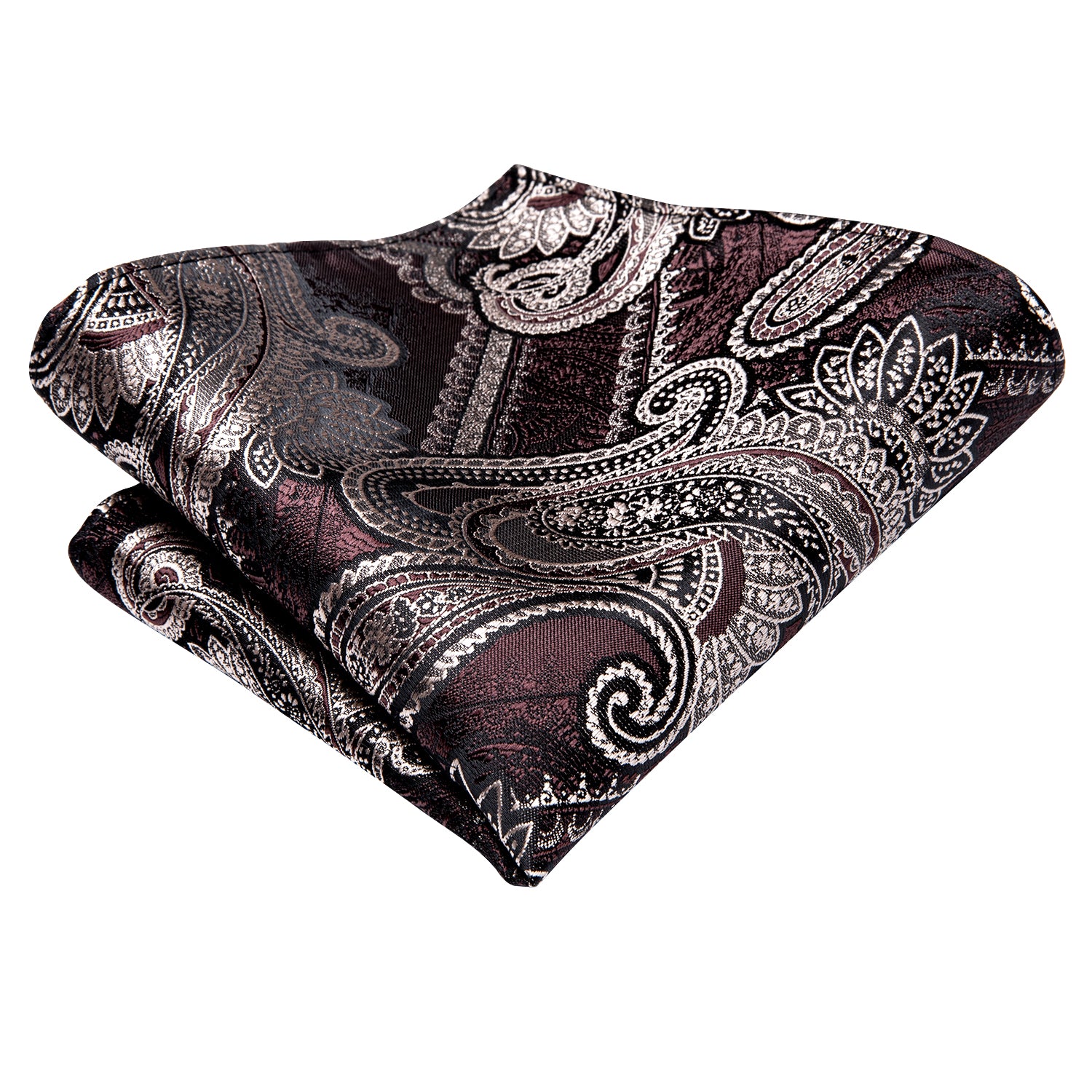 Red Brown Paisley Ascot Pocket Square Cufflinks Set