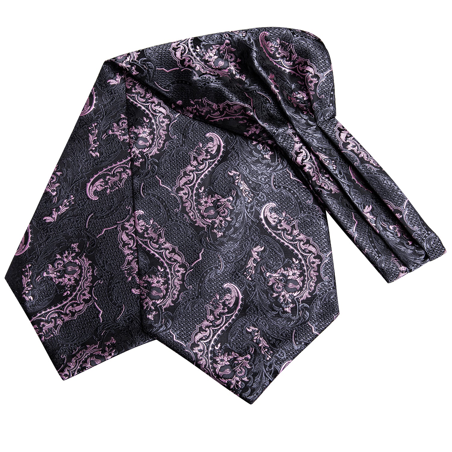 Black Pink Paisley Ascot Pocket Square Cufflinks Set