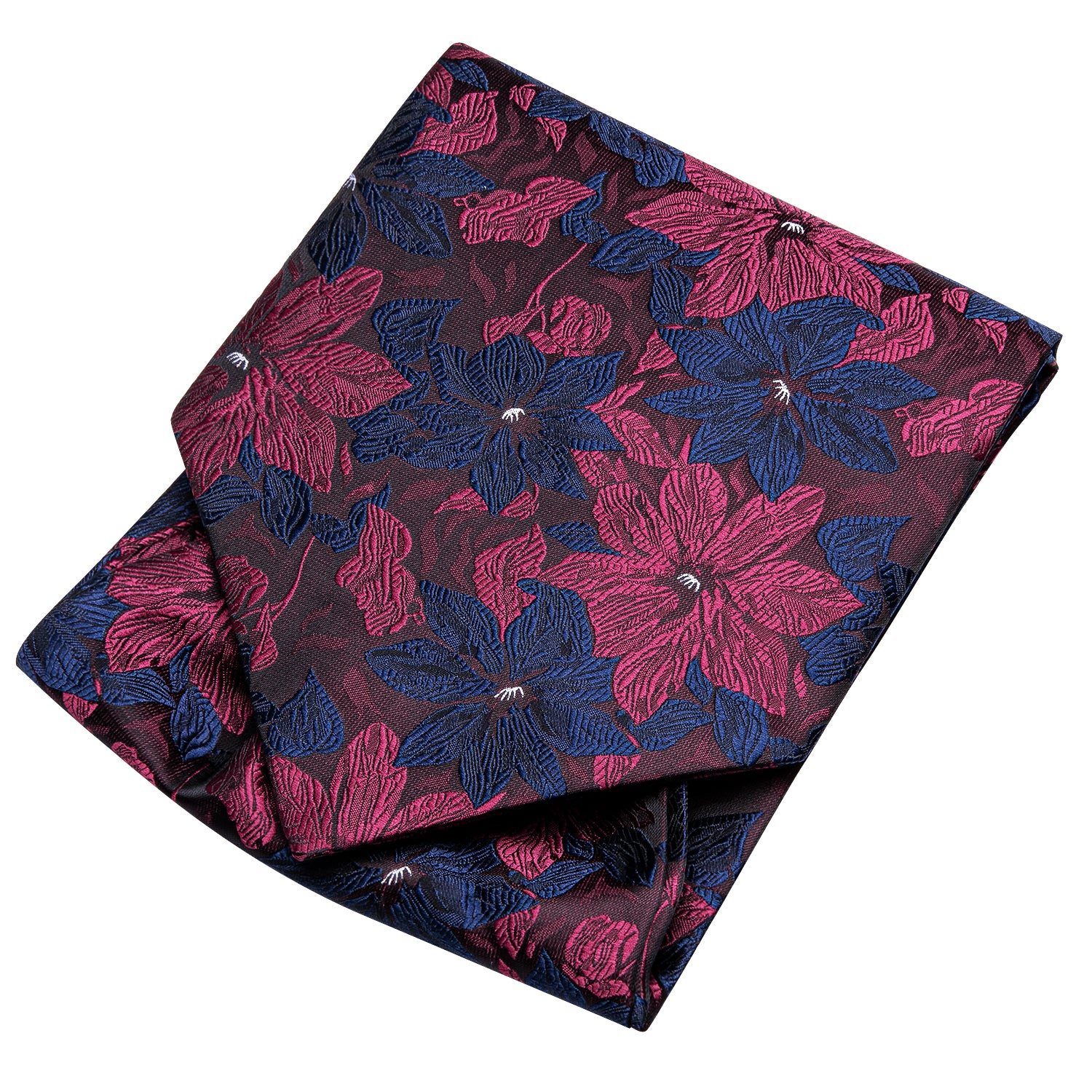 Red Blue Floral Ascot Pocket Square Cufflinks Set