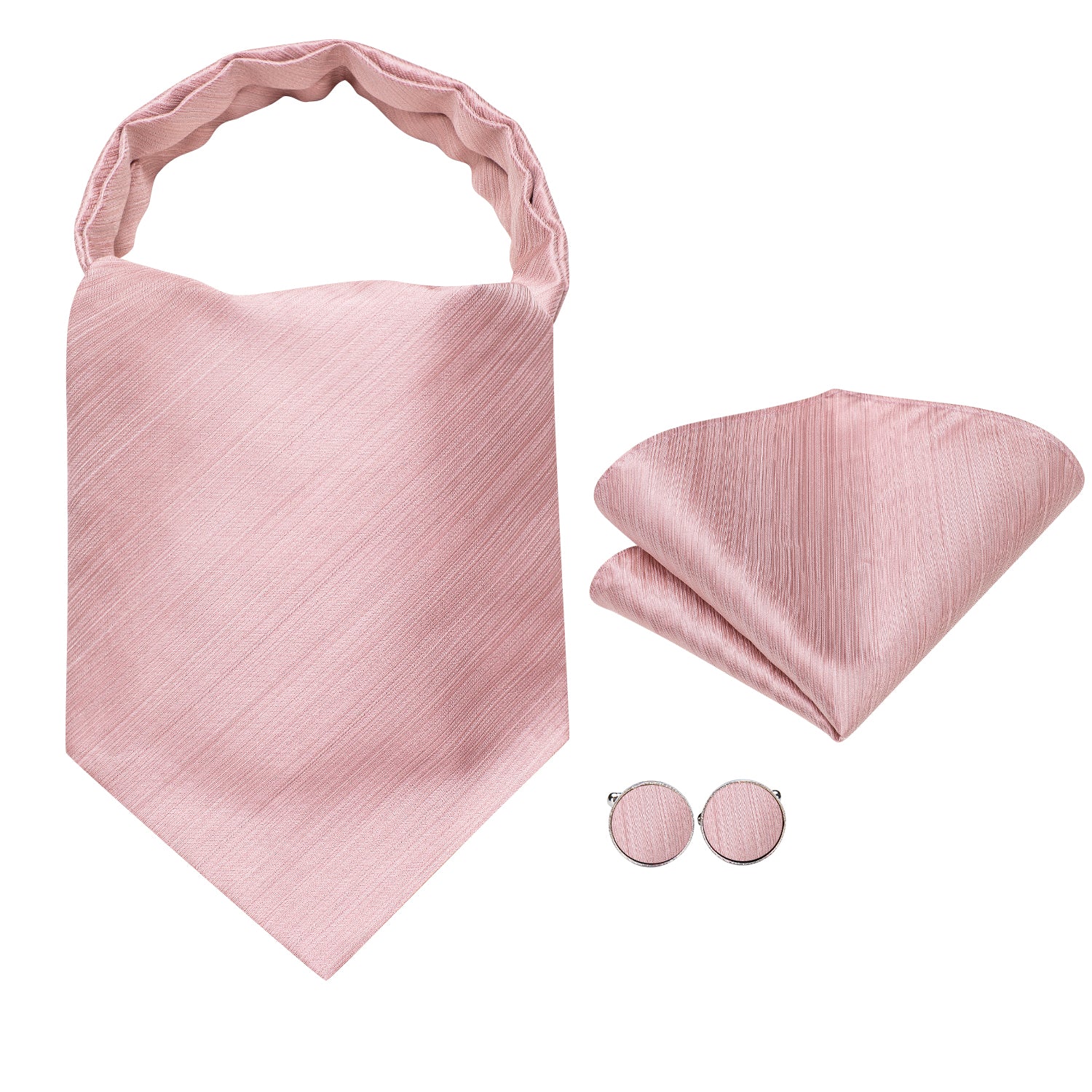 New Pink Solid Ascot Pocket Square Cufflinks Set