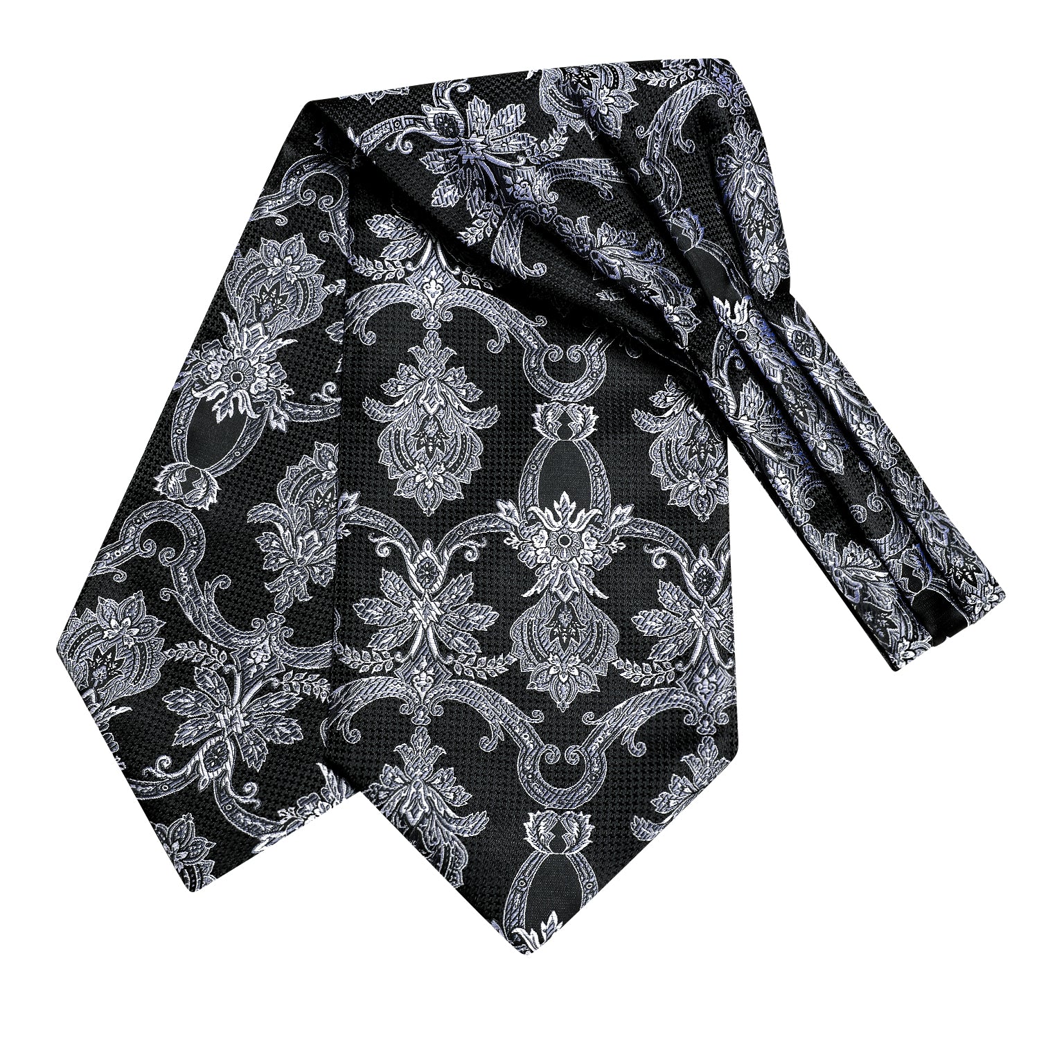 Black Grey Floral Ascot Pocket Square Cufflinks Set