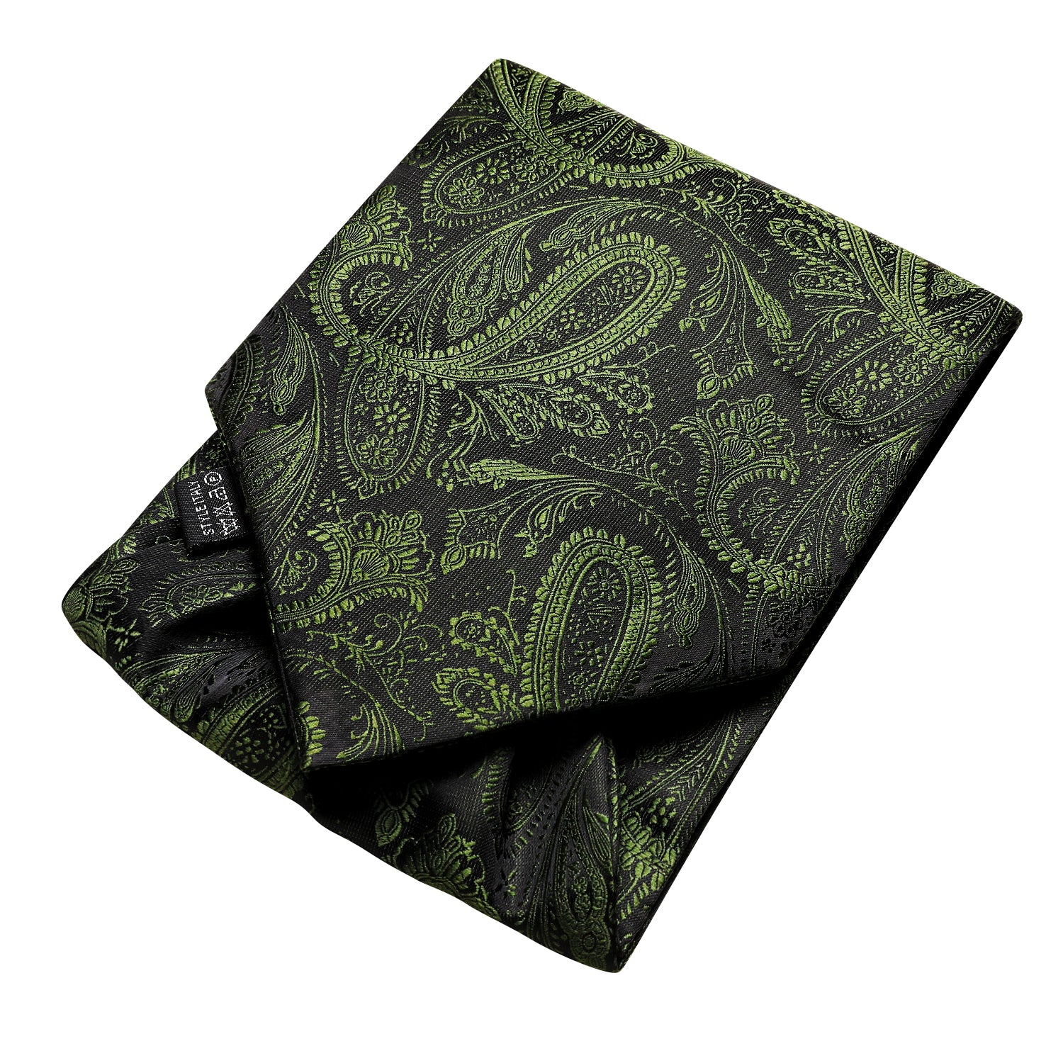Olive Green Paisley Ascot Pocket Square Cufflinks Set